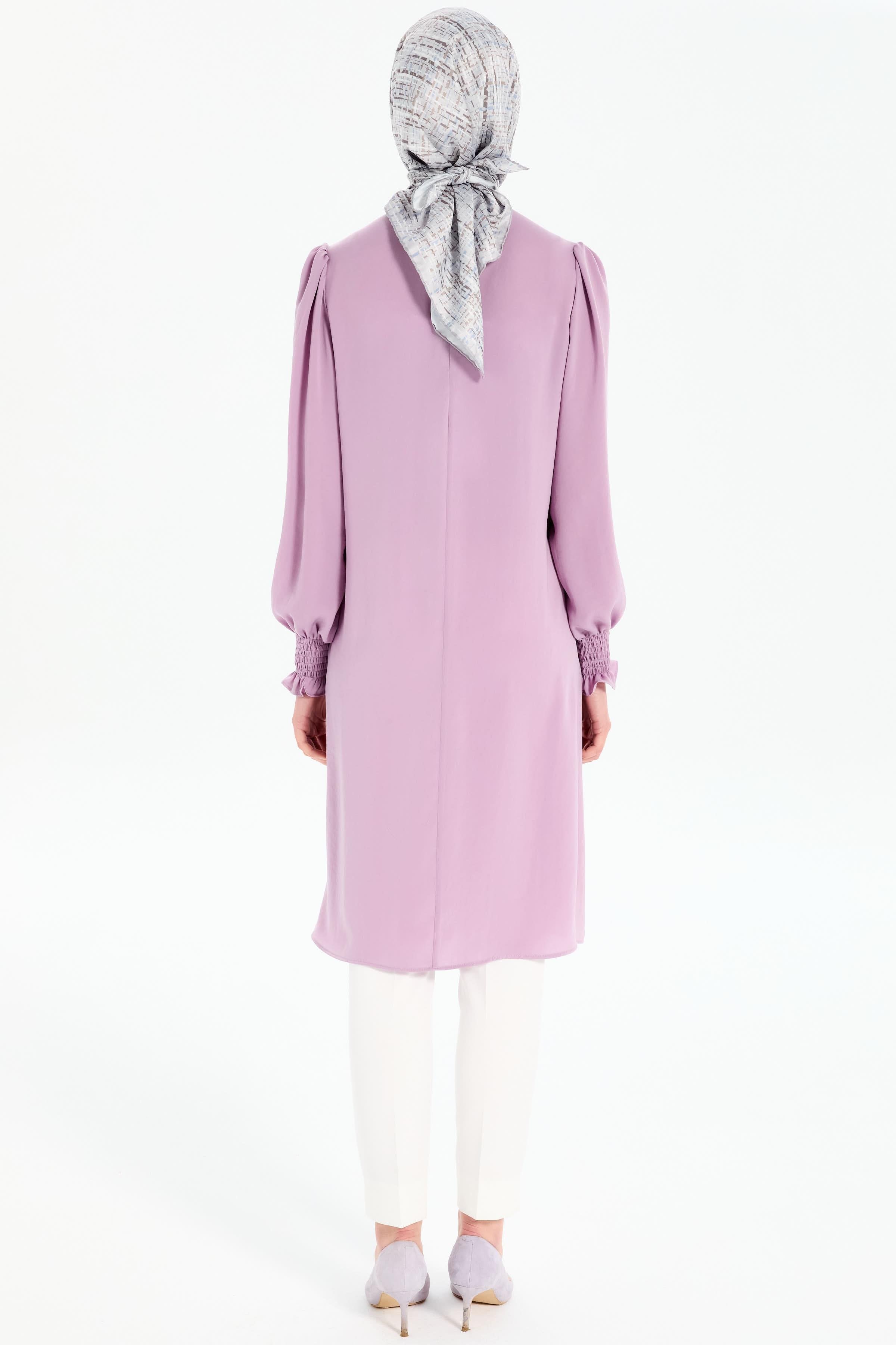 Yaka Bağcık Detaylı Kolları Lastikli Tunik - Lila TUGBA