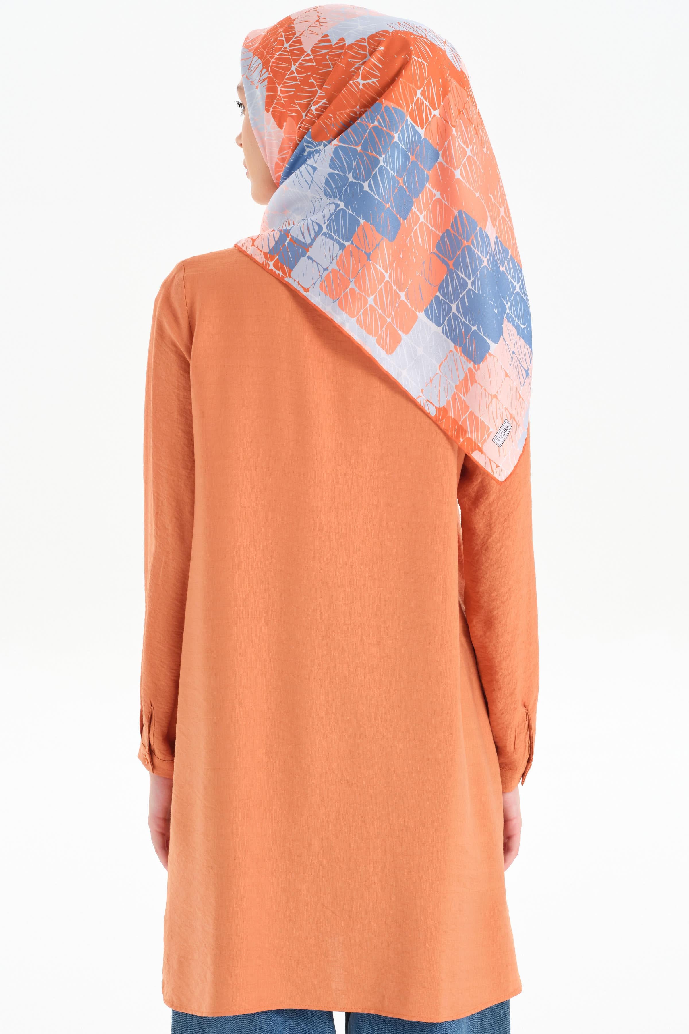 Yaka Bağcıklı Nervür Detaylı Tunik - Kiremit TUGBA