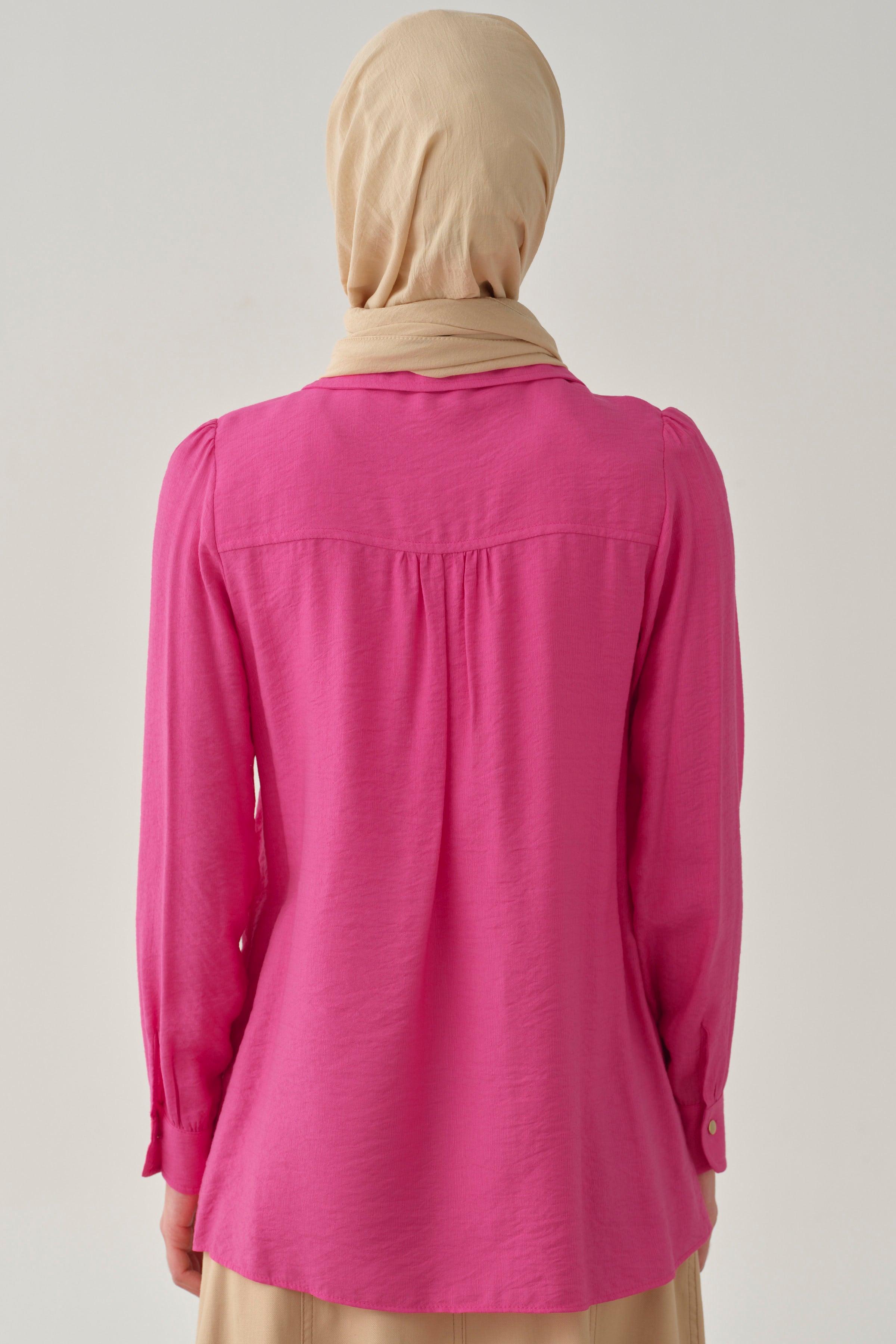 Yaka Çapraz Bağlamalı Bluz - Fuşya TUGBA