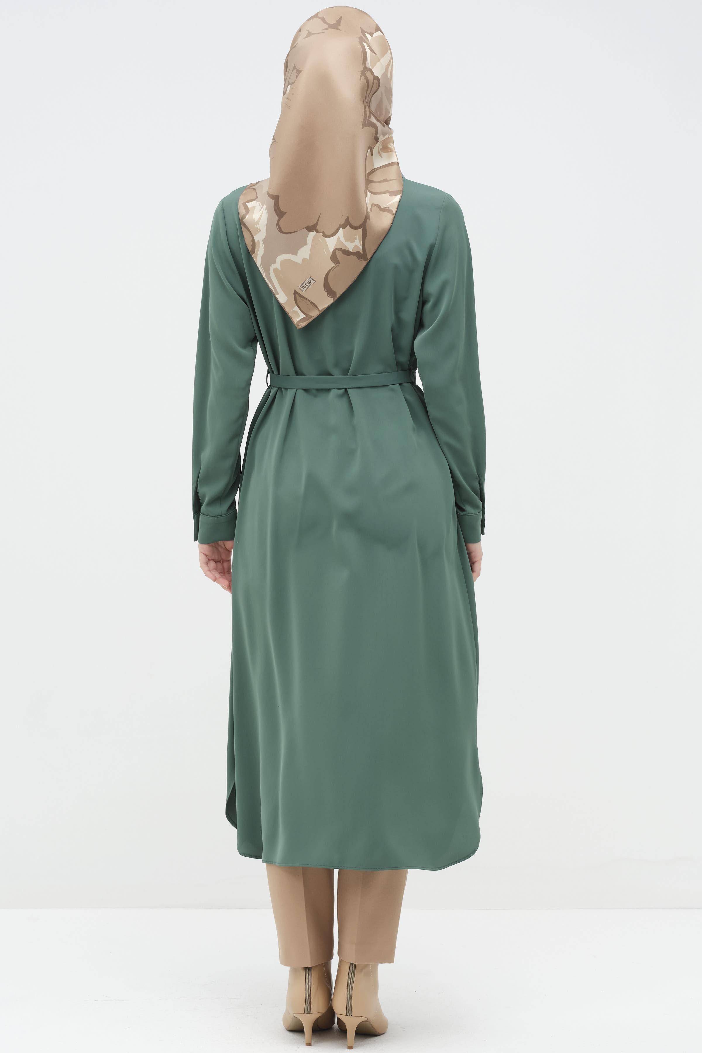 Yaka Detaylı Yandan Düğmeli Tunik - Petrol TUGBA