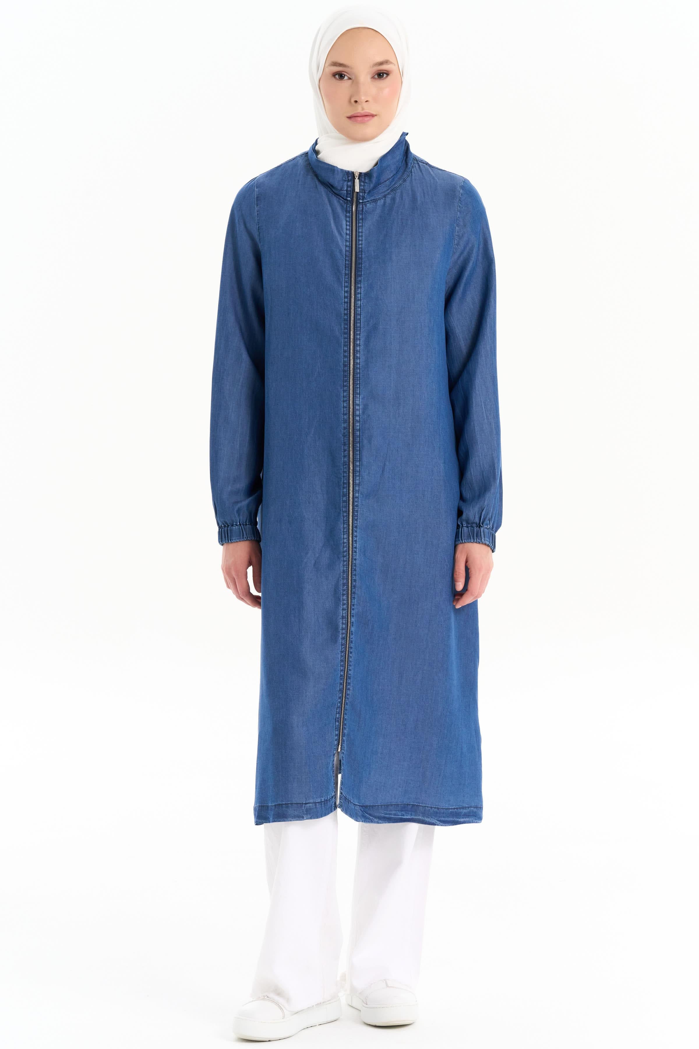 Yaka Lastik Detaylı Tencel Giy Çık - İndigo TUGBA