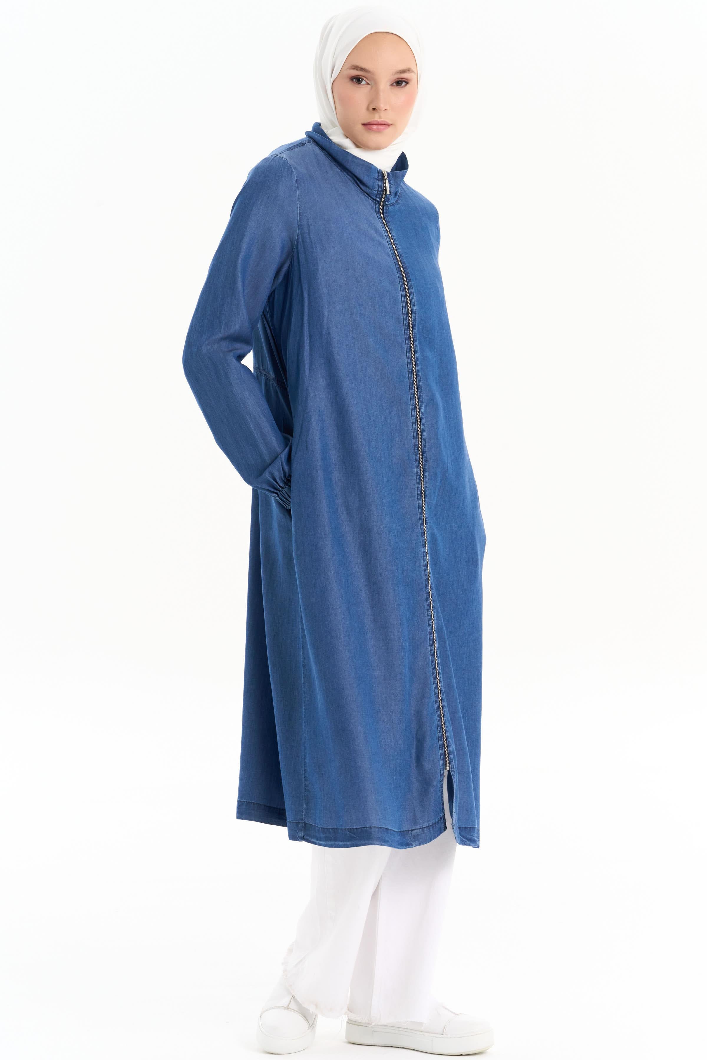 Yaka Lastik Detaylı Tencel Giy Çık - İndigo TUGBA