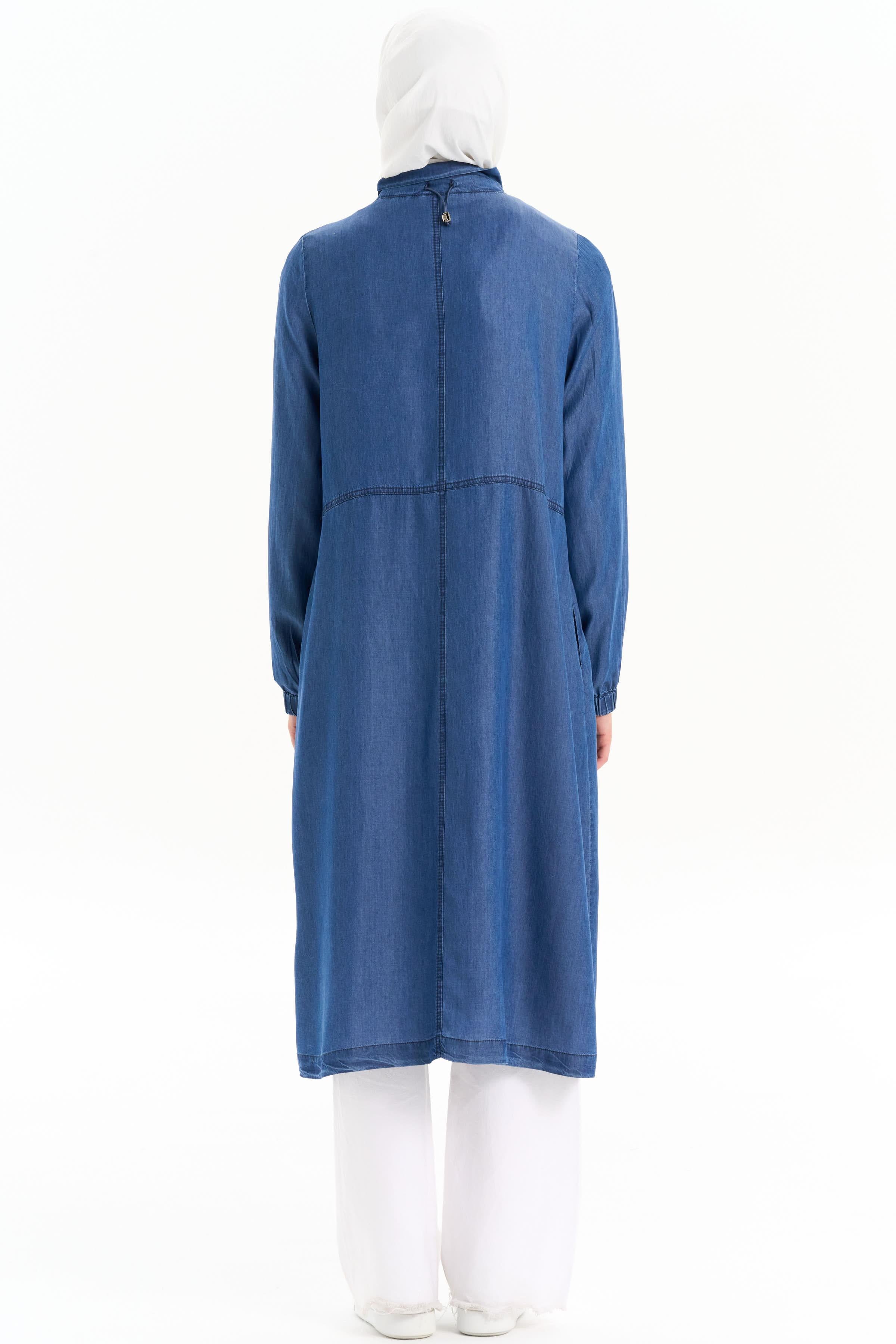 Yaka Lastik Detaylı Tencel Giy Çık - İndigo TUGBA