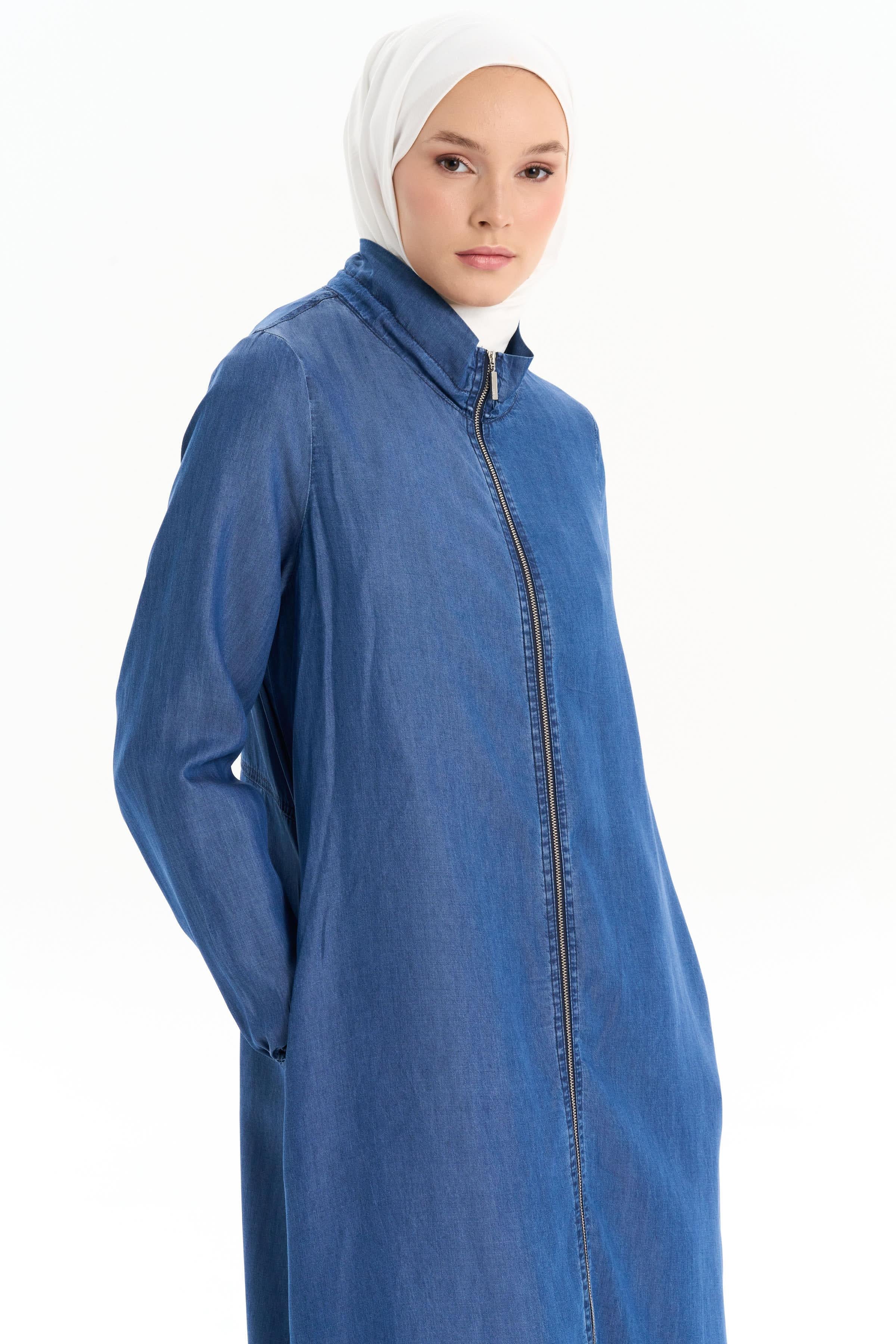 Yaka Lastik Detaylı Tencel Giy Çık - İndigo TUGBA