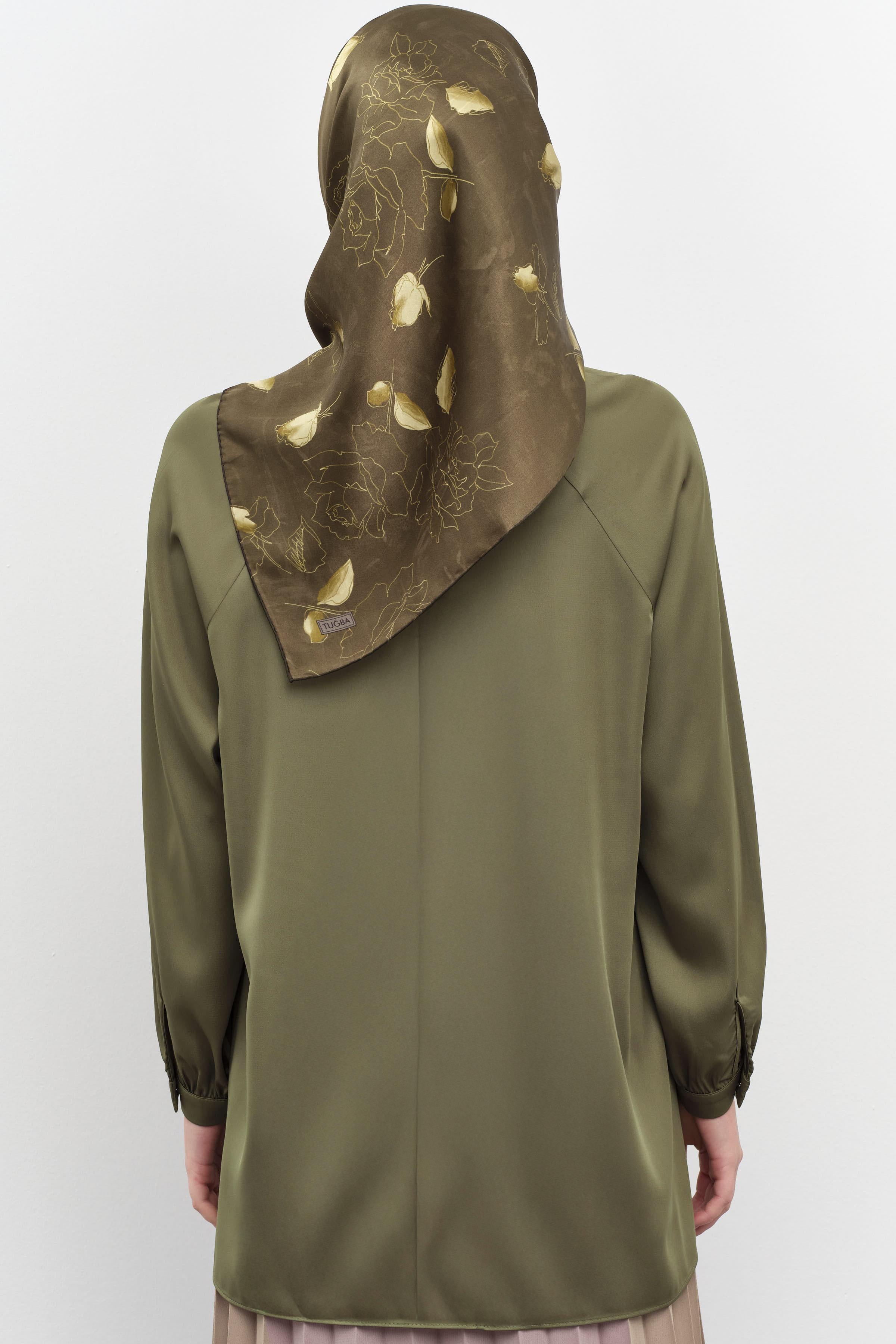 Yaka Pile Detaylı Bluz - Olive TUGBA