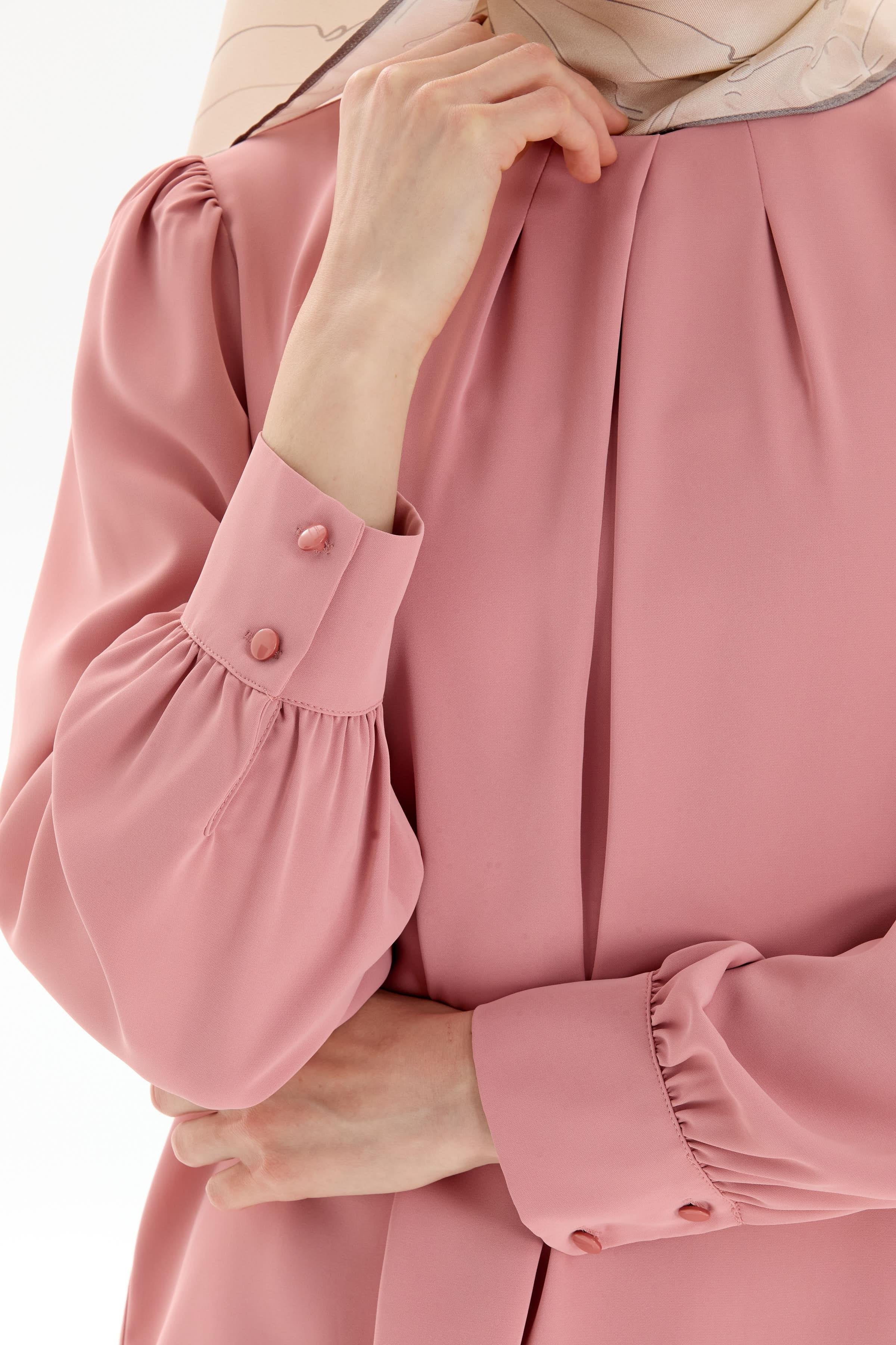 Yaka Pile Detaylı Bluz - Pudra TUGBA