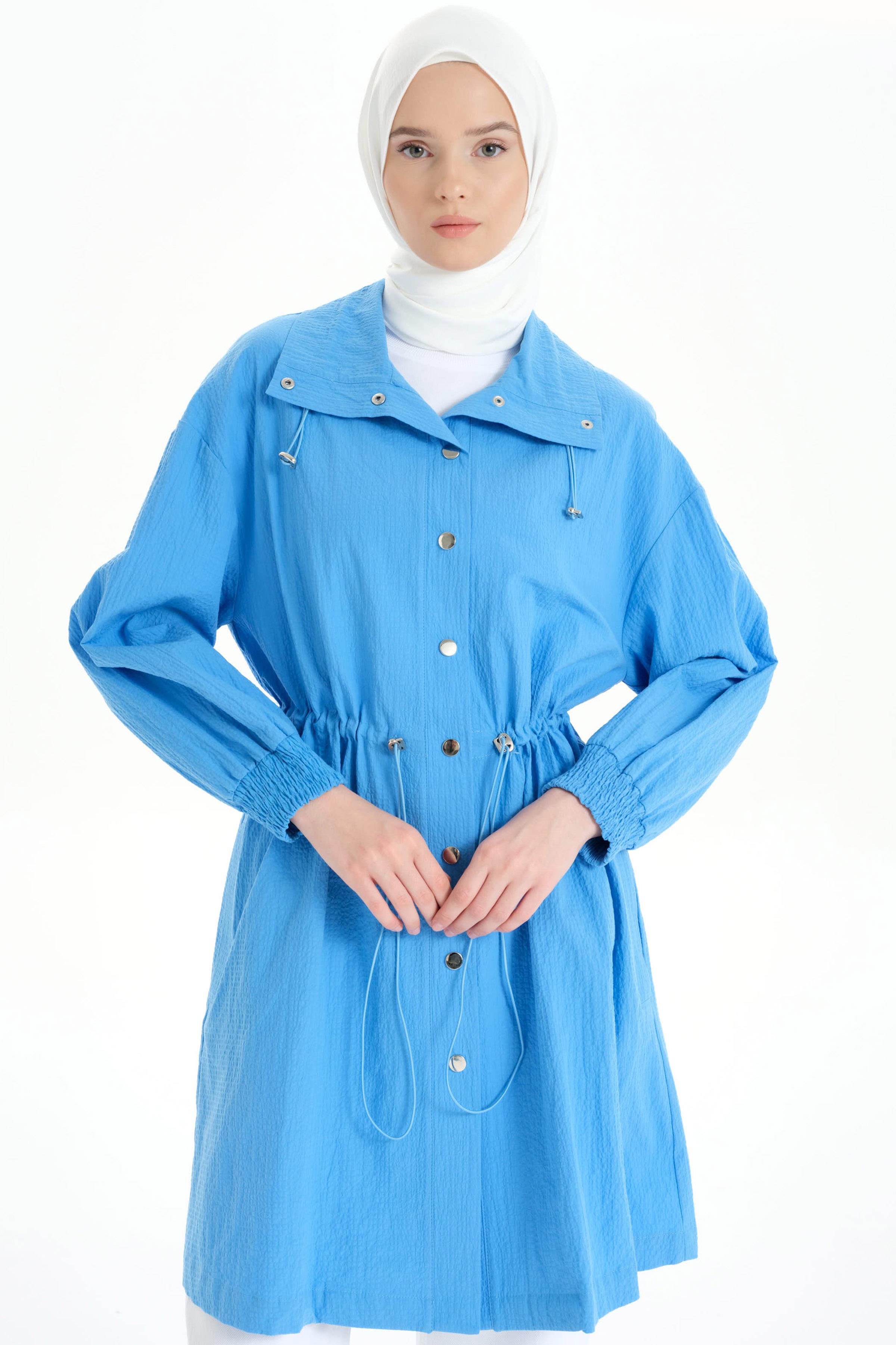 Yaka Ve Bel Tünel Detaylı Kap - Mavi TUGBA