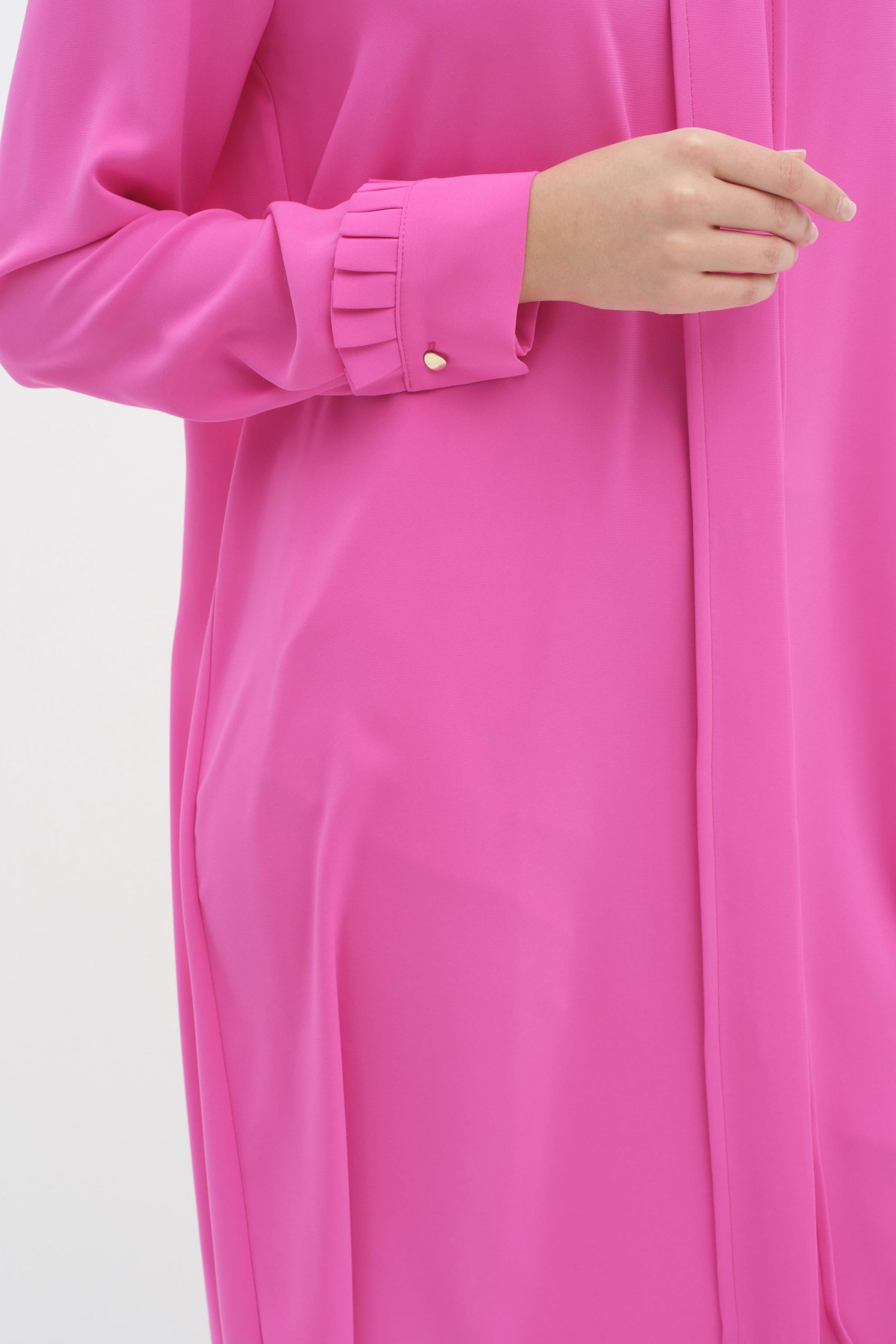 Yaka Ve Manşet Pile Detaylı Tunik - Fuşya TUGBA
