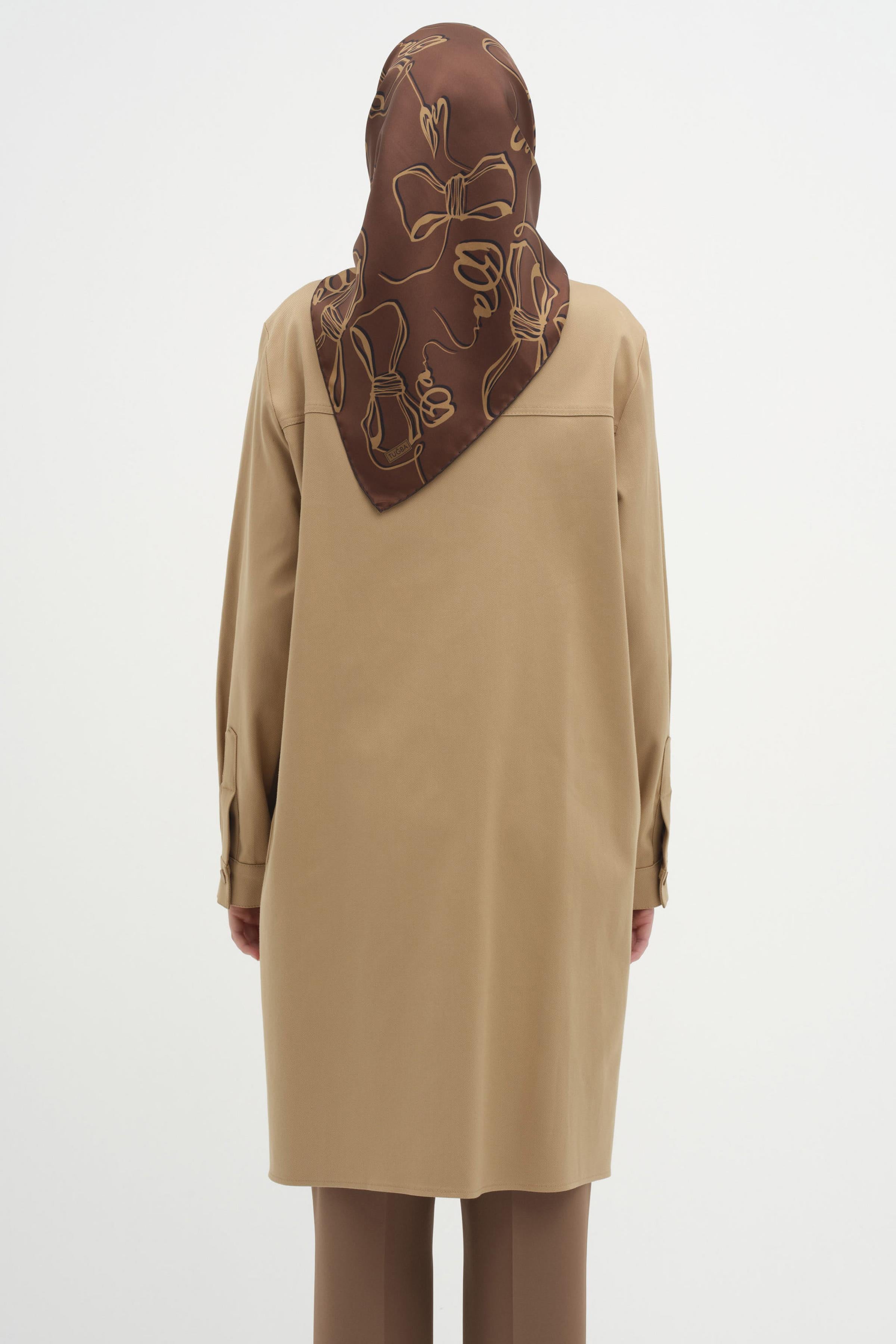 Yaka Ve Robası Nakış Detaylı Canvas Tunik - Camel TUGBA