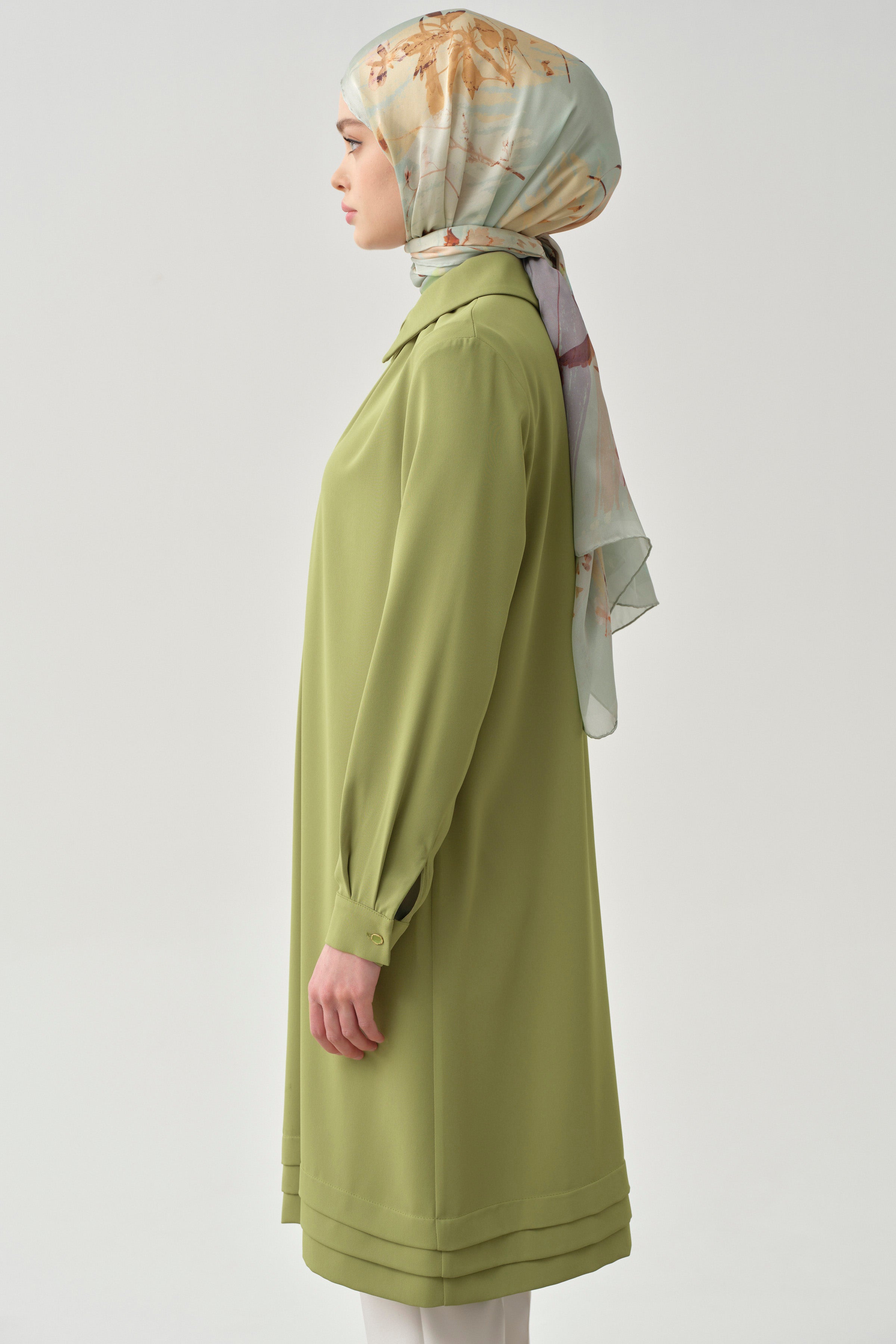 Yakası Büzgülü Aller Detaylı Tunik - Yeşil TUGBA