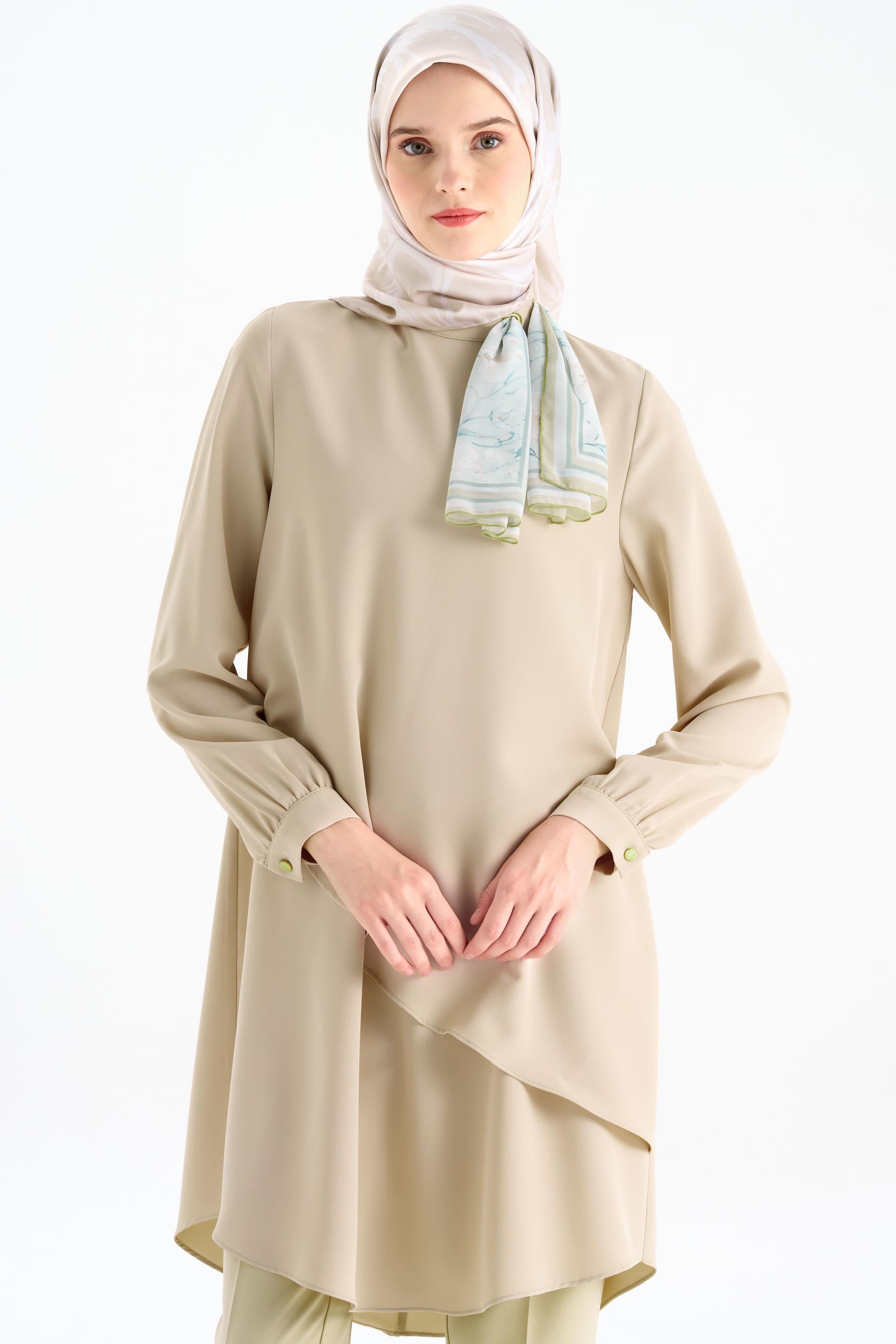 Yakası Fularlı Tunik - Bej TUGBA