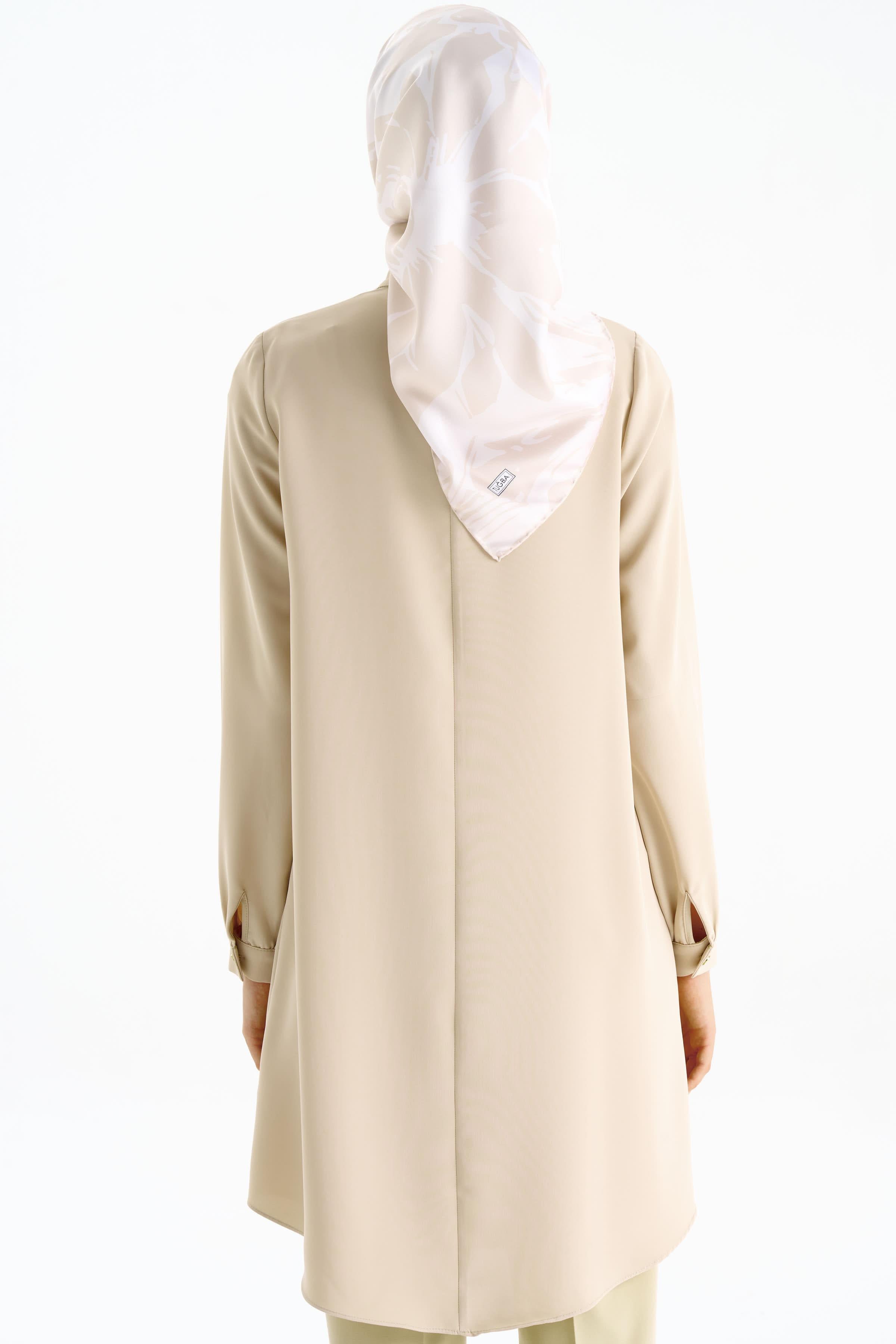 Yakası Fularlı Tunik - Bej TUGBA