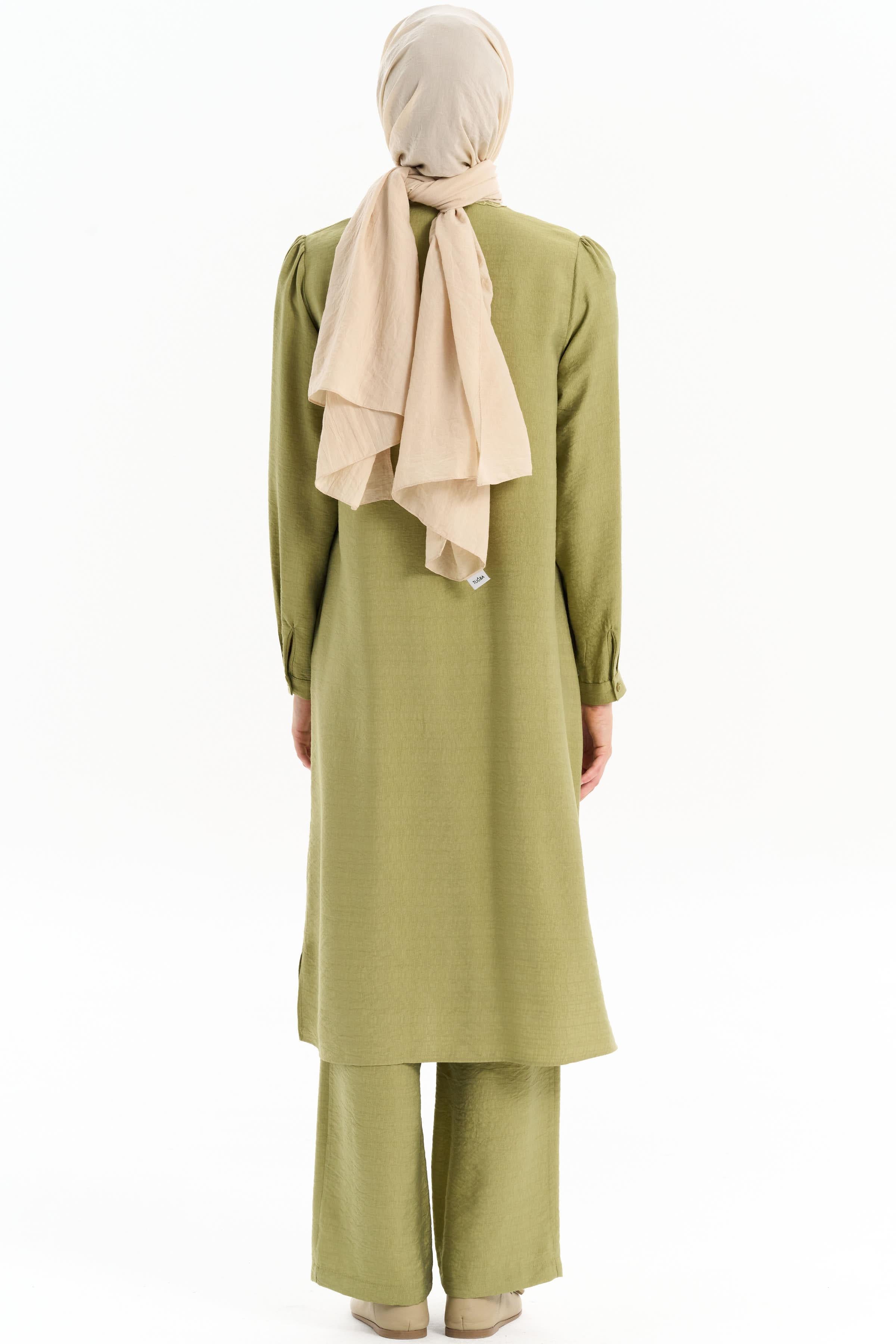 Yakası Nakışlı Tunik Pantolon Takım - Olive TUGBA