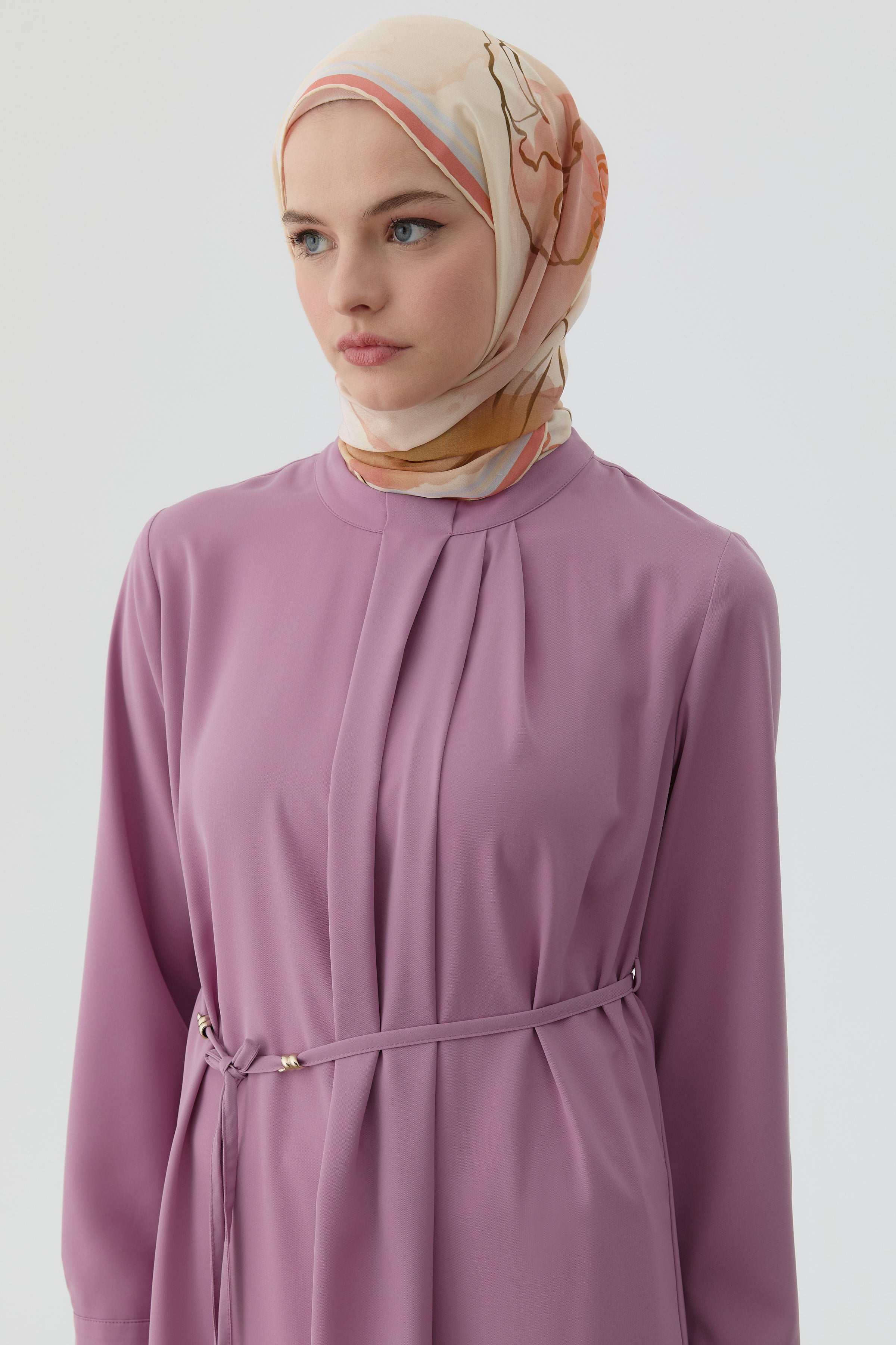 Yakası Pile Detaylı Tunik - Lila TUGBA