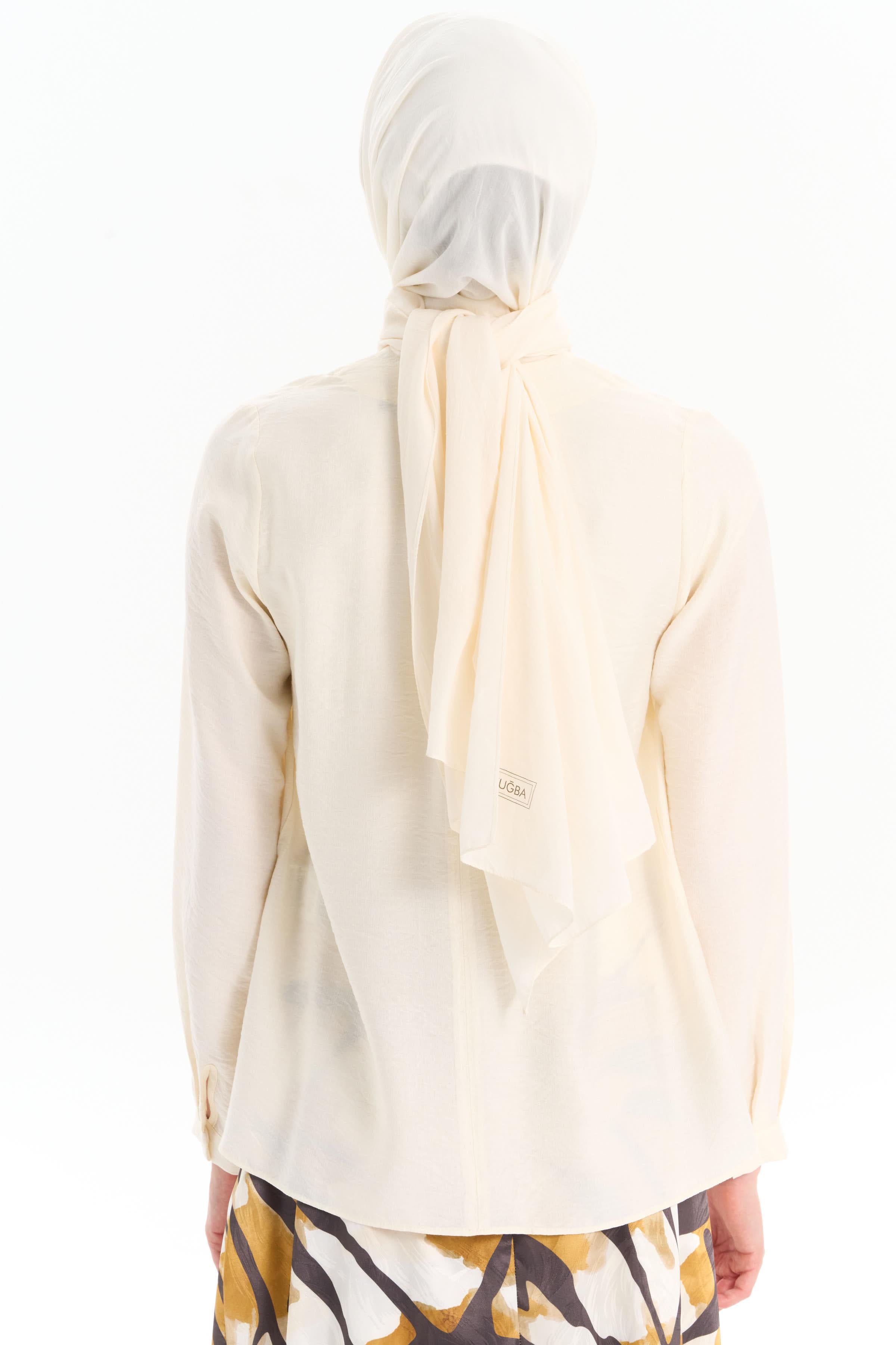 Yakası Pileli Boncuk İşlemeli Bluz - Ekru TUGBA