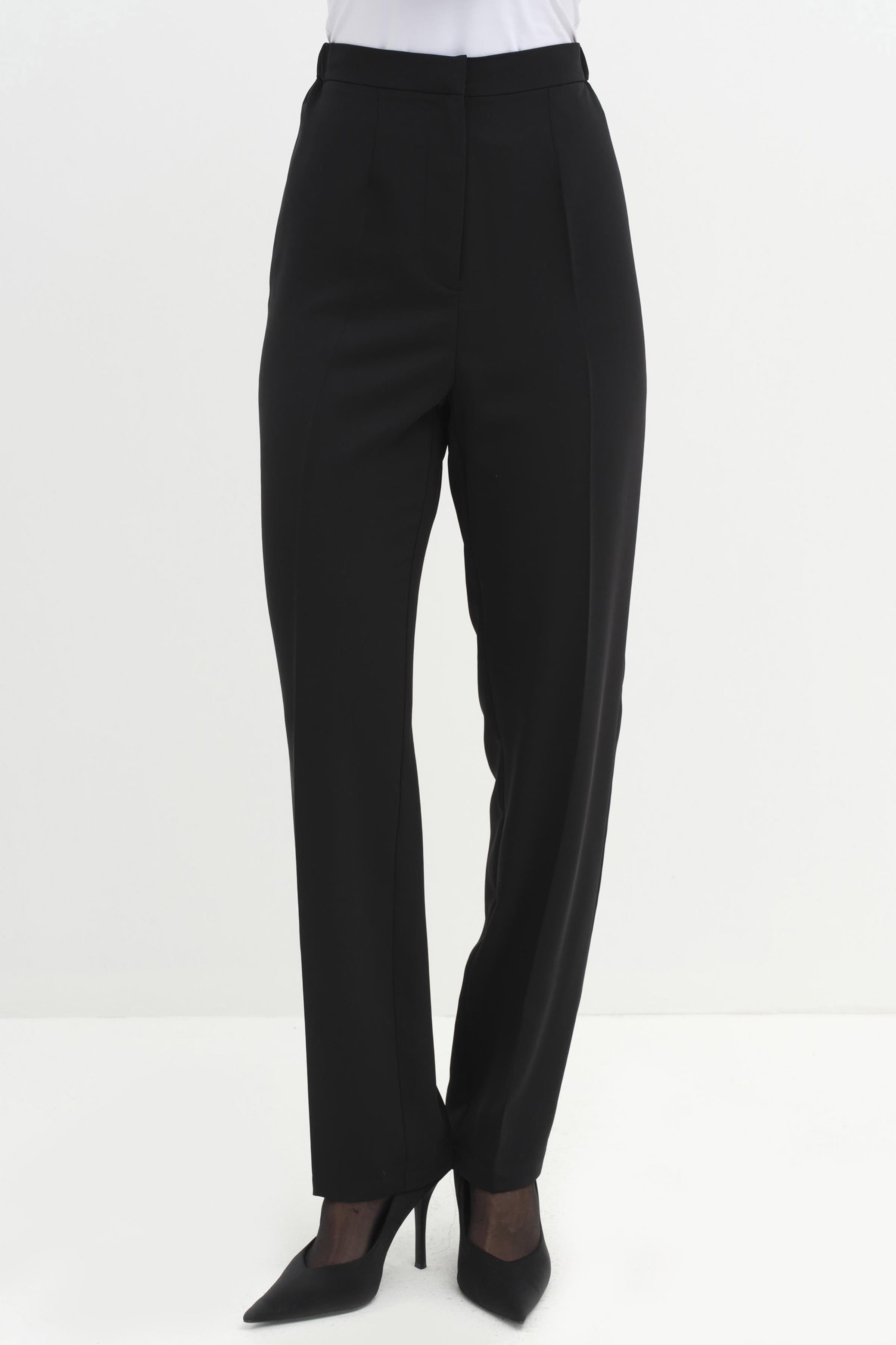 Yan Bel Lastik Detaylı Bol Paça Pantolon - Siyah TUGBA