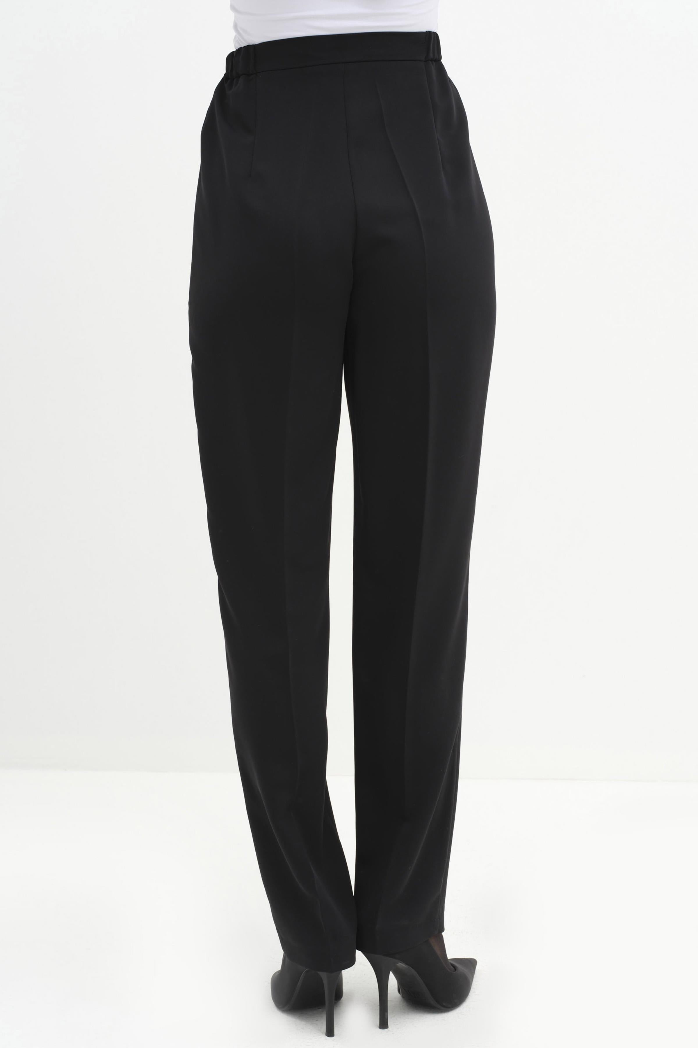 Yan Bel Lastik Detaylı Bol Paça Pantolon - Siyah TUGBA