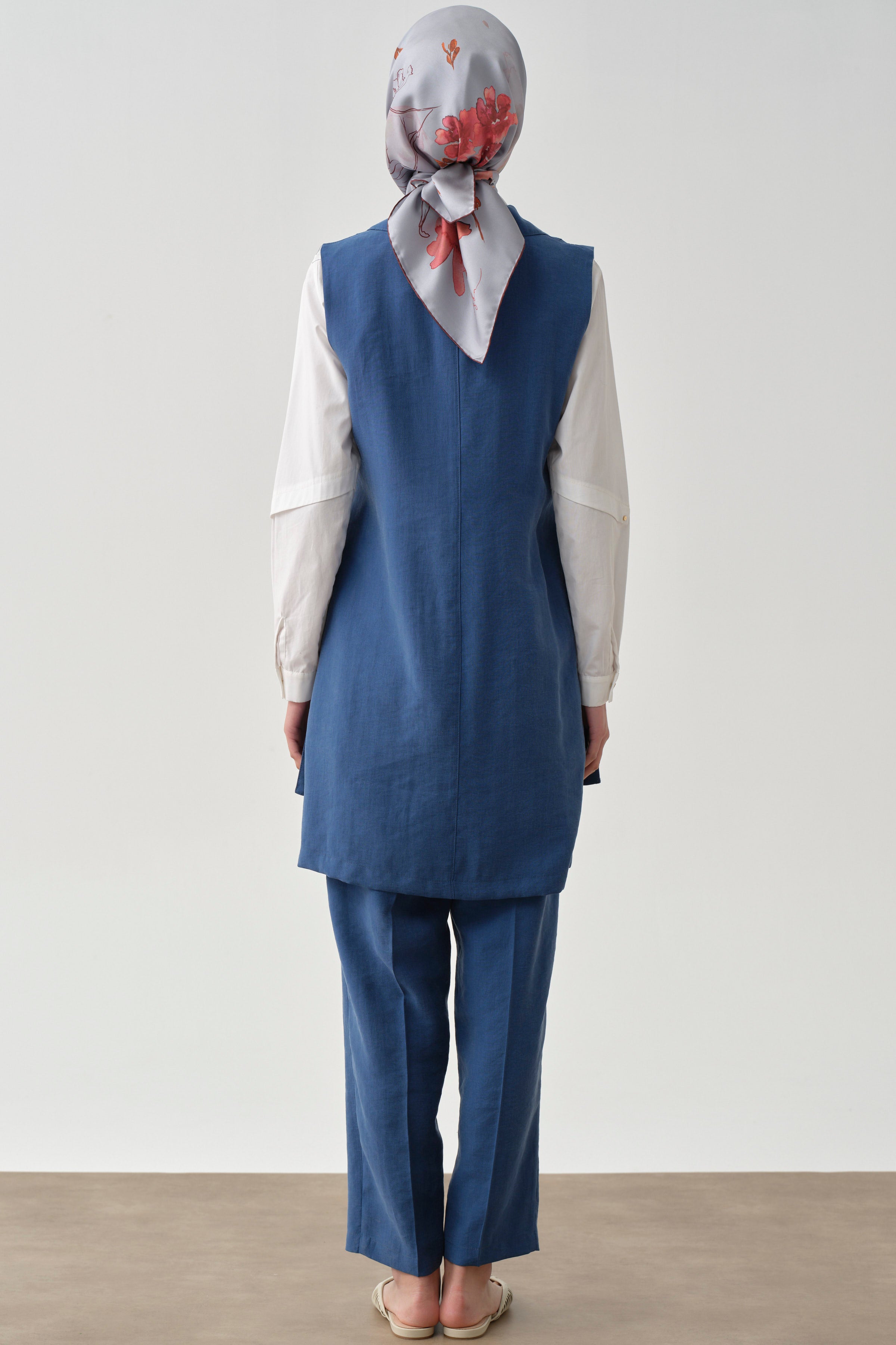 Yandan Metal Toka Kemerli Yelek - İndigo TUGBA