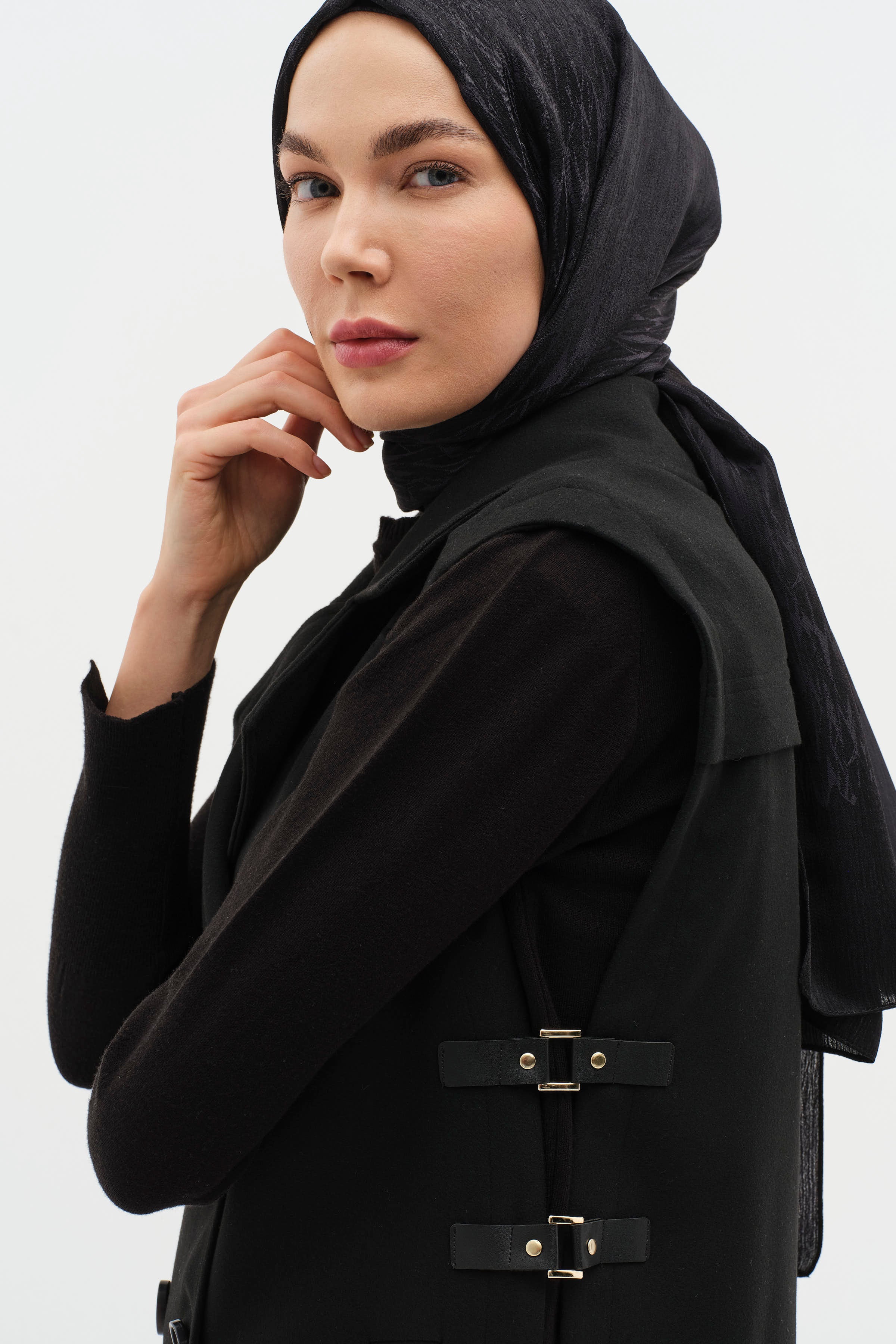 Yanlar Klapa Detaylı Kruvaze Yelek - Siyah TUĞBA