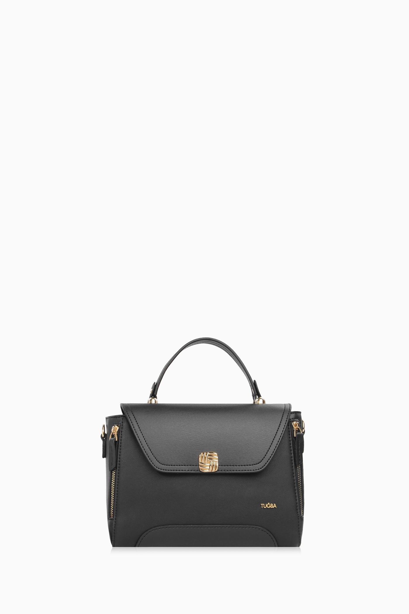 Yanları Fermuarlı Üçgen Kapaklı Çanta - Siyah TUGBA