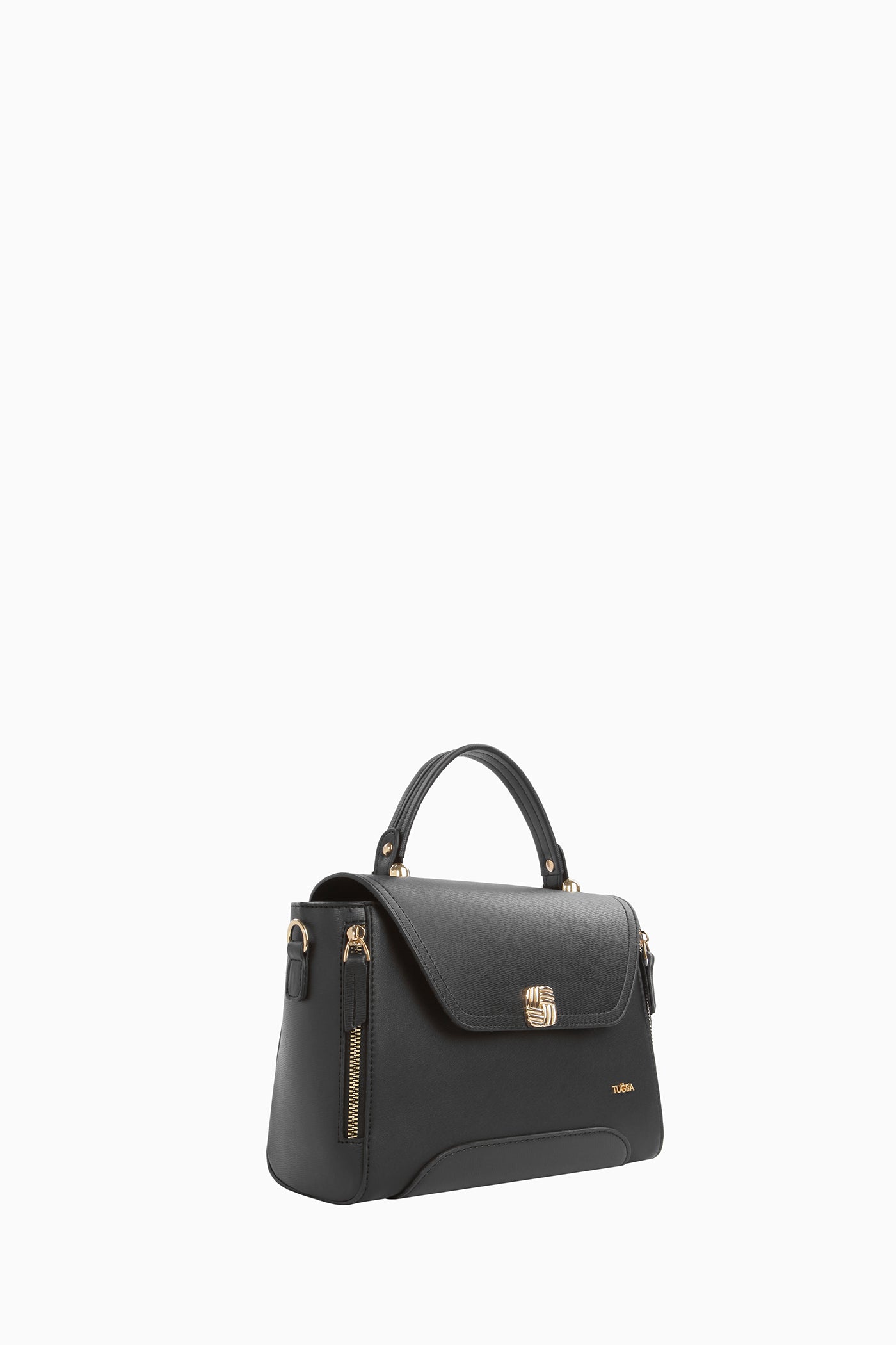 Yanları Fermuarlı Üçgen Kapaklı Çanta - Siyah TUGBA