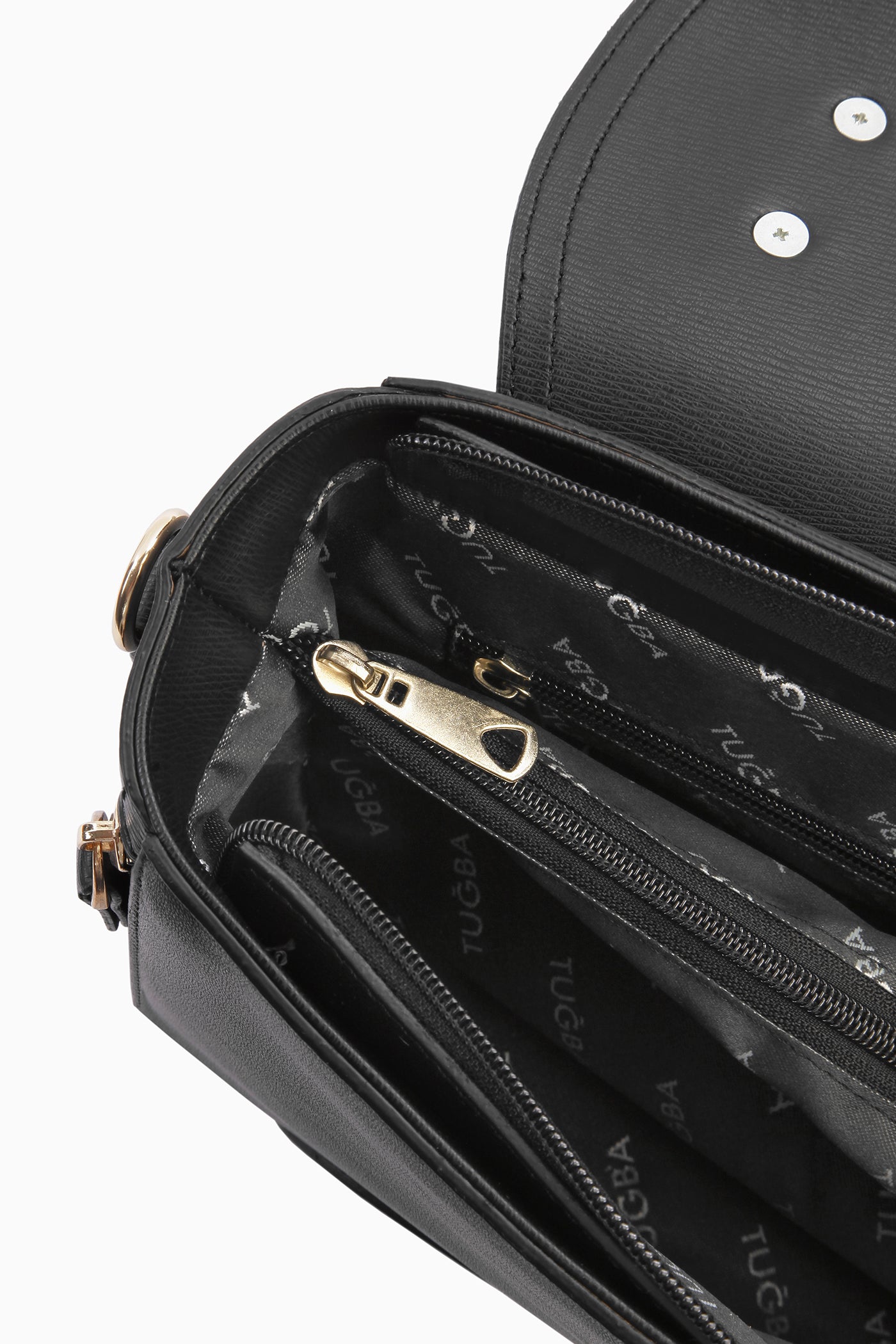 Yanları Fermuarlı Üçgen Kapaklı Çanta - Siyah TUGBA