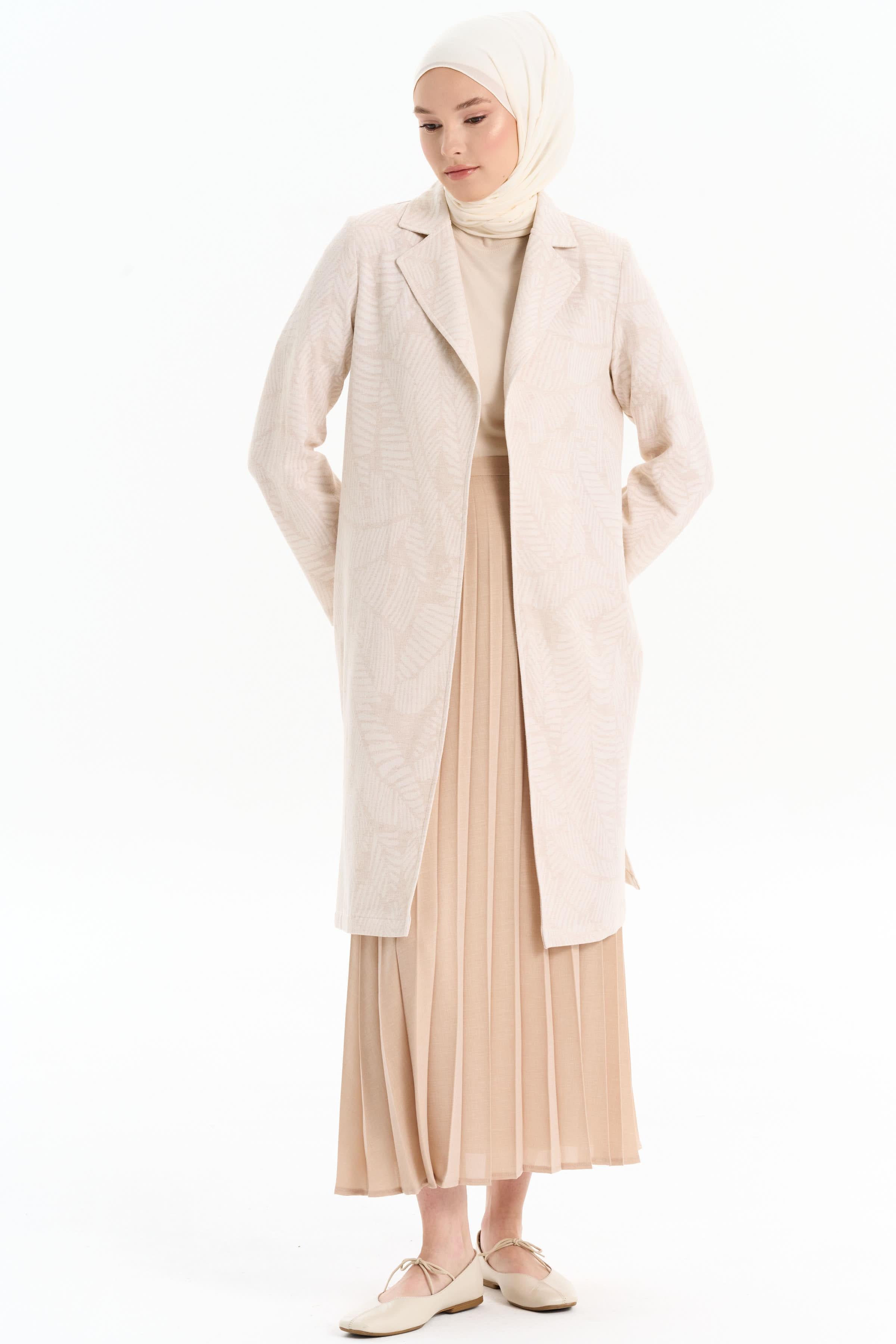 Yaprak Desenli Keten Ceket - Bej TUGBA