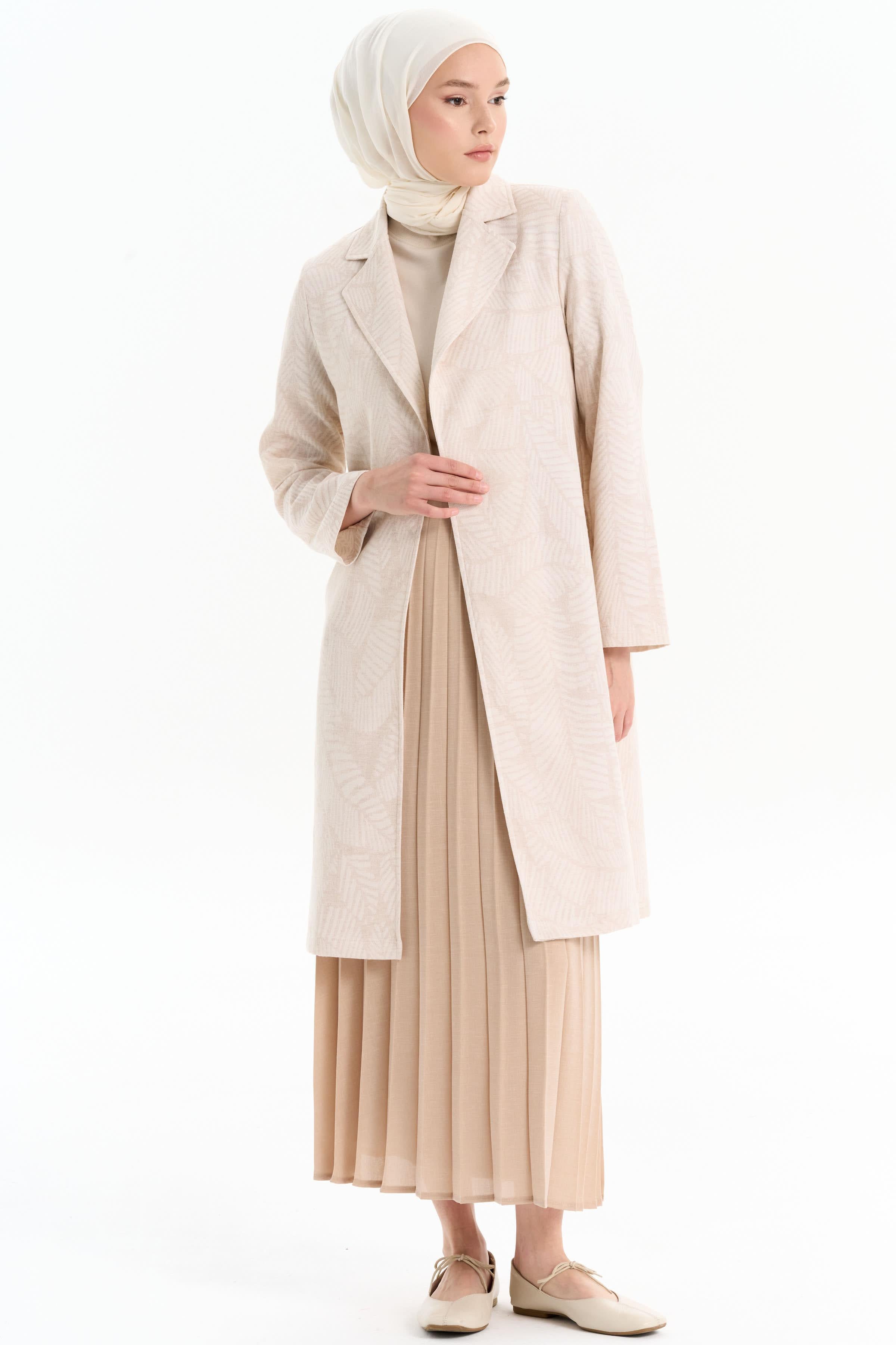 Yaprak Desenli Keten Ceket - Bej TUGBA