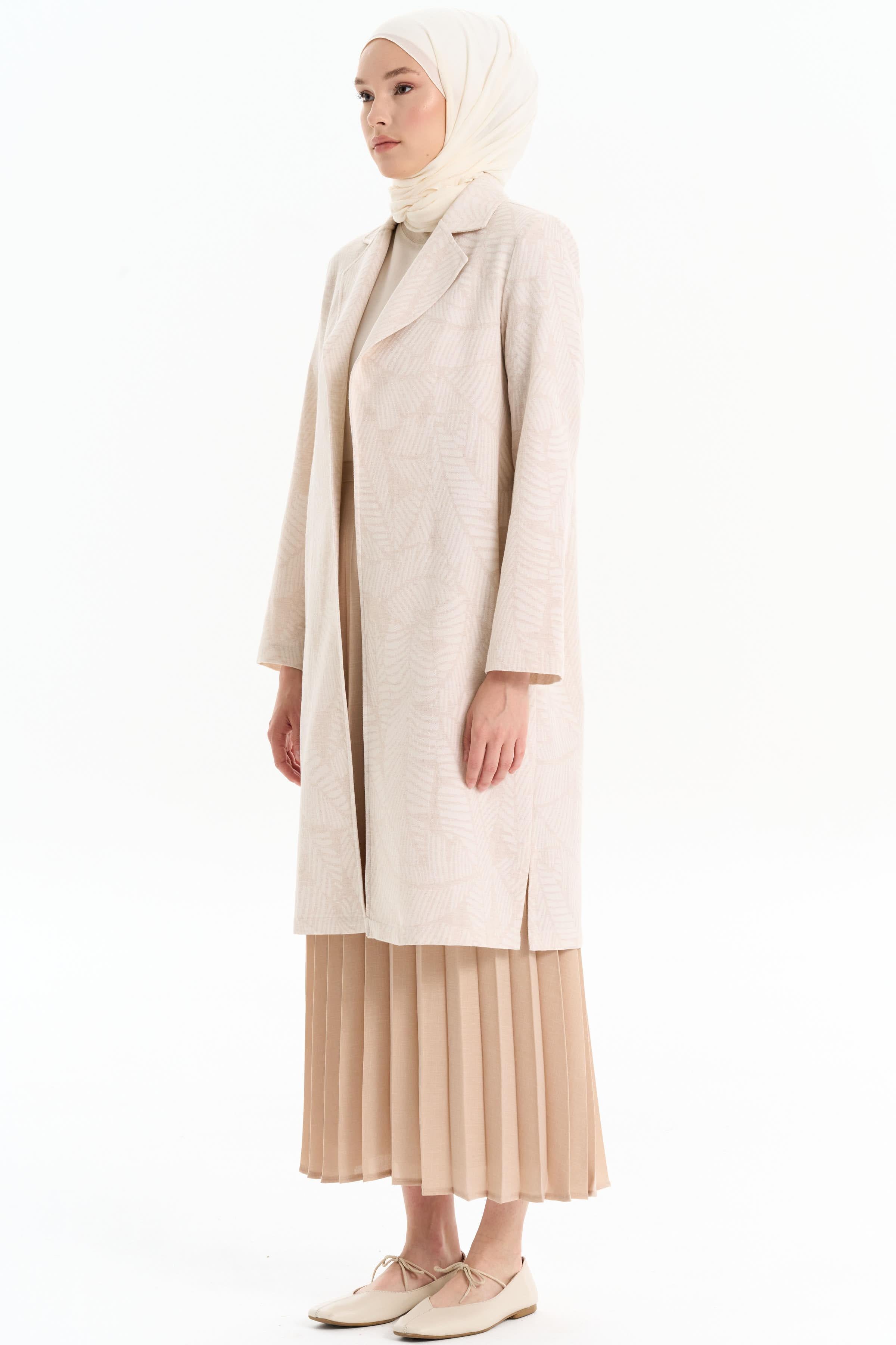 Yaprak Desenli Keten Ceket - Bej TUGBA