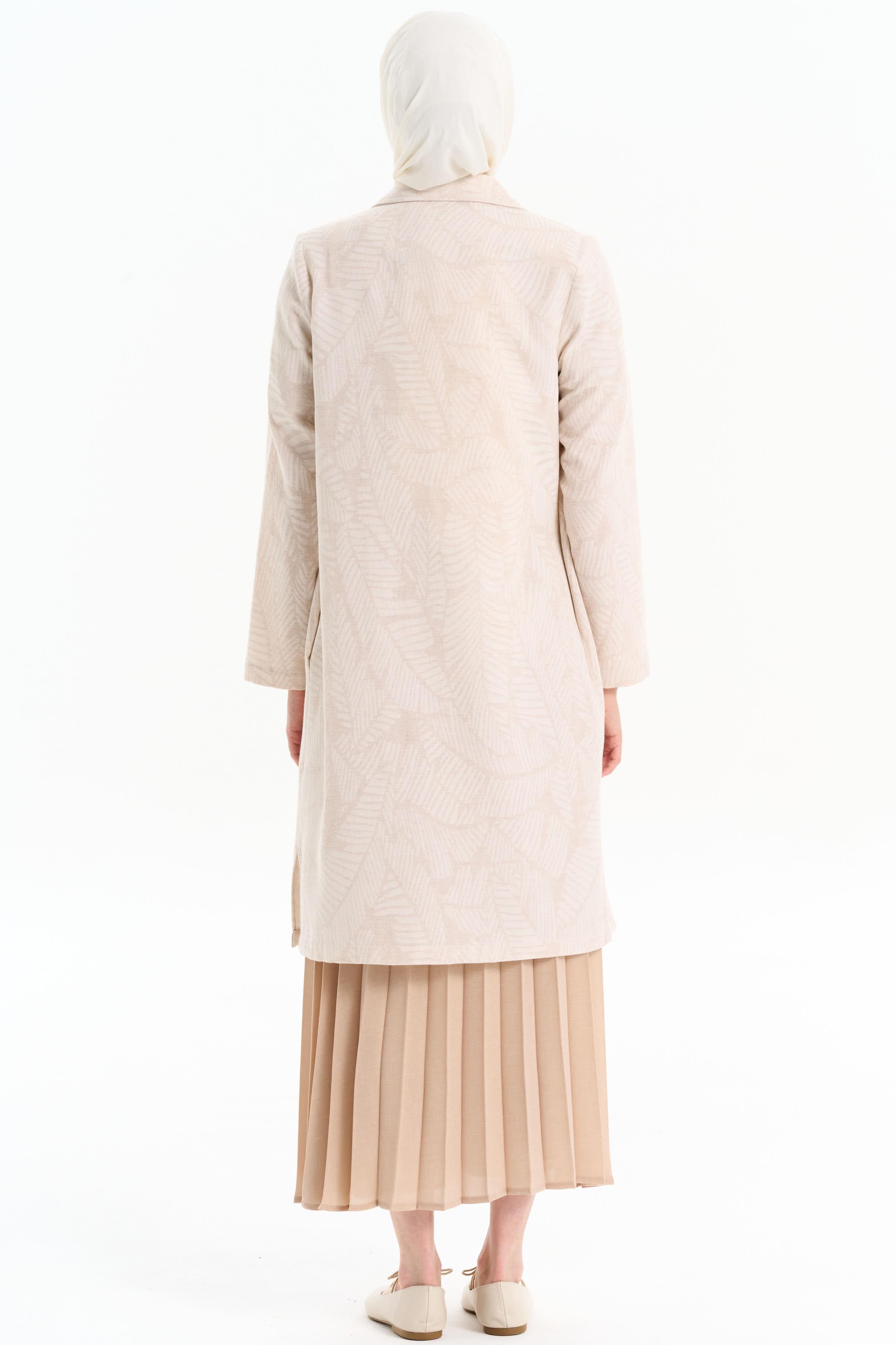 Yaprak Desenli Keten Ceket - Bej TUGBA