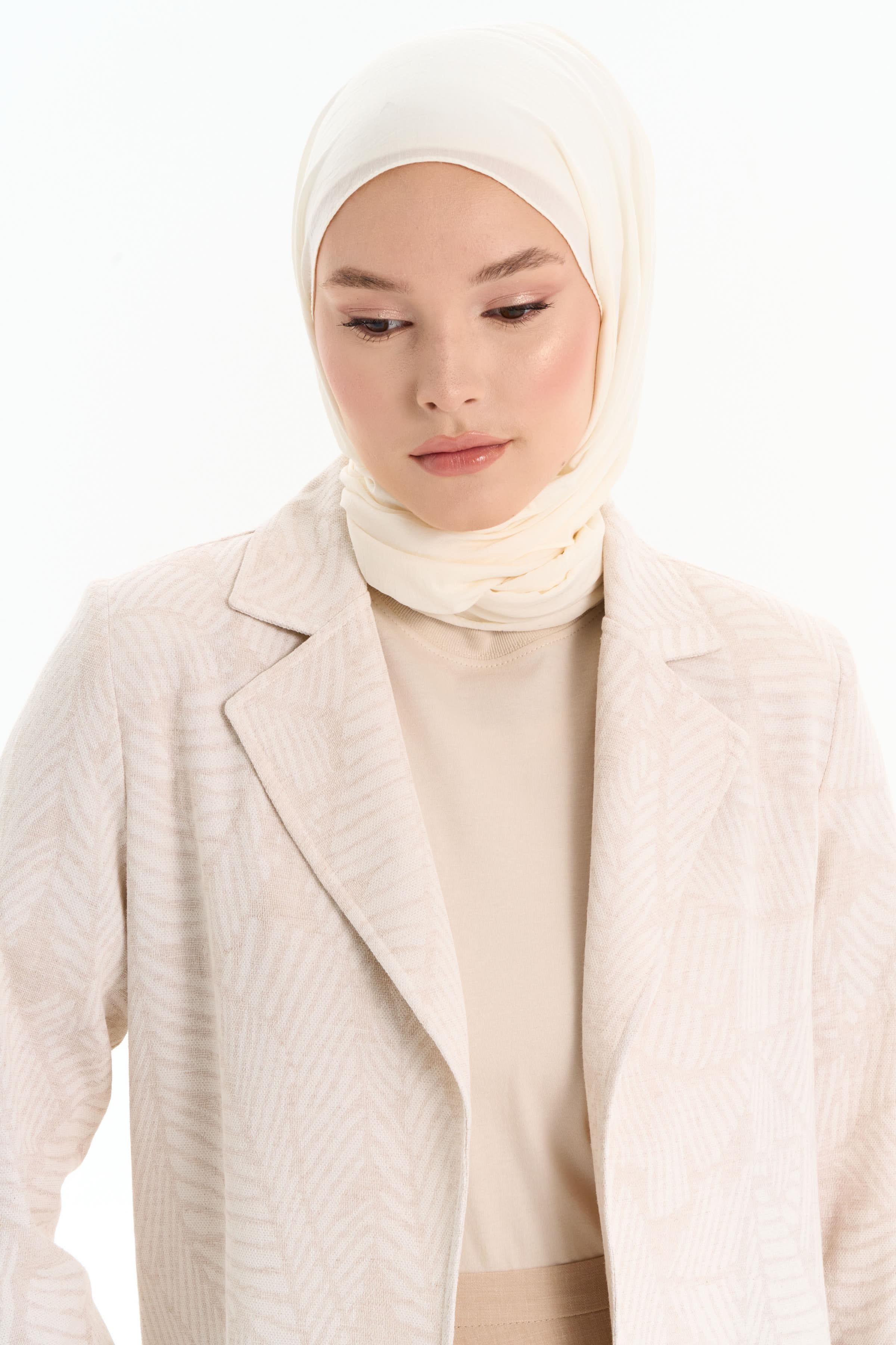 Yaprak Desenli Keten Ceket - Bej TUGBA