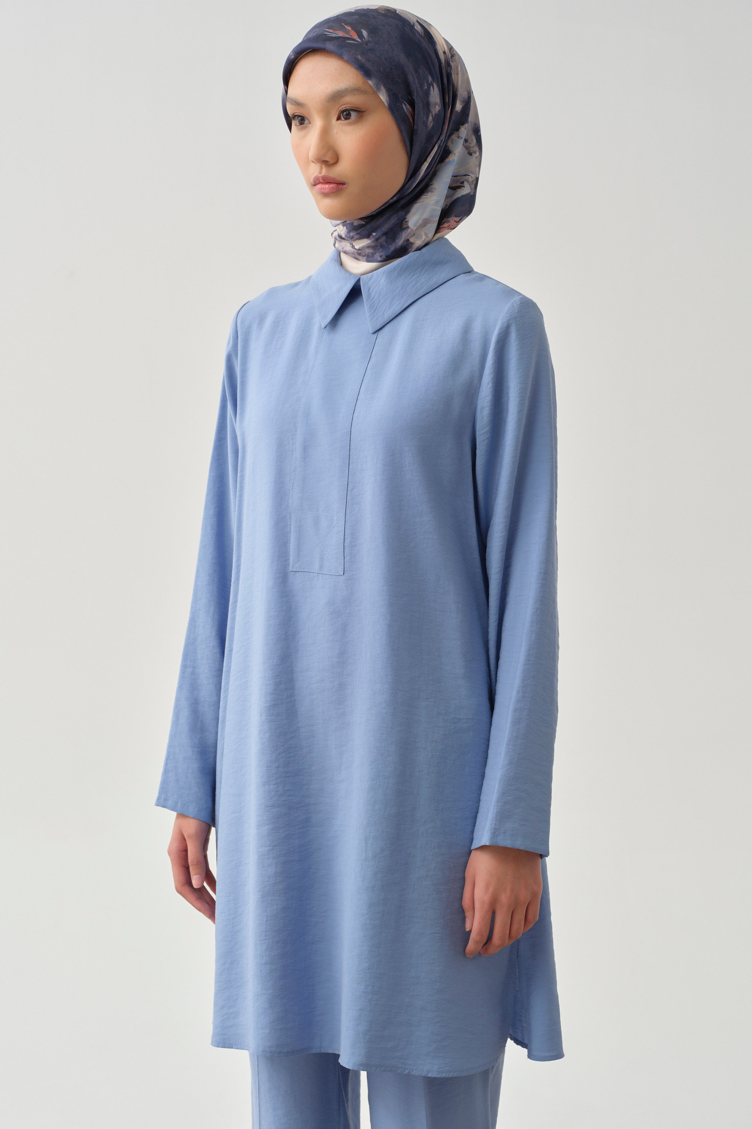 Yarım Pat Detaylı Tunik - Mavi TUGBA