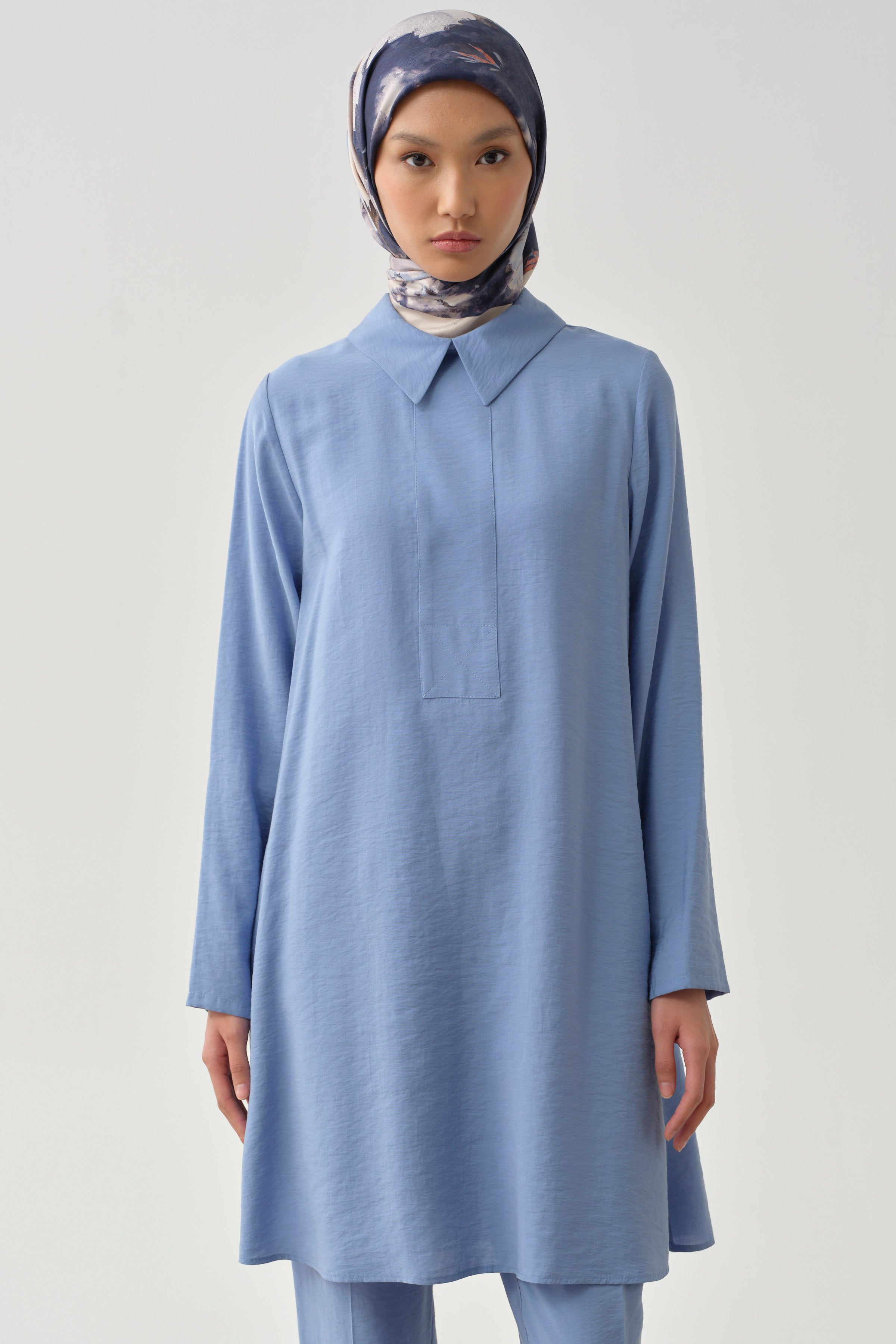 Yarım Pat Detaylı Tunik - Mavi TUGBA