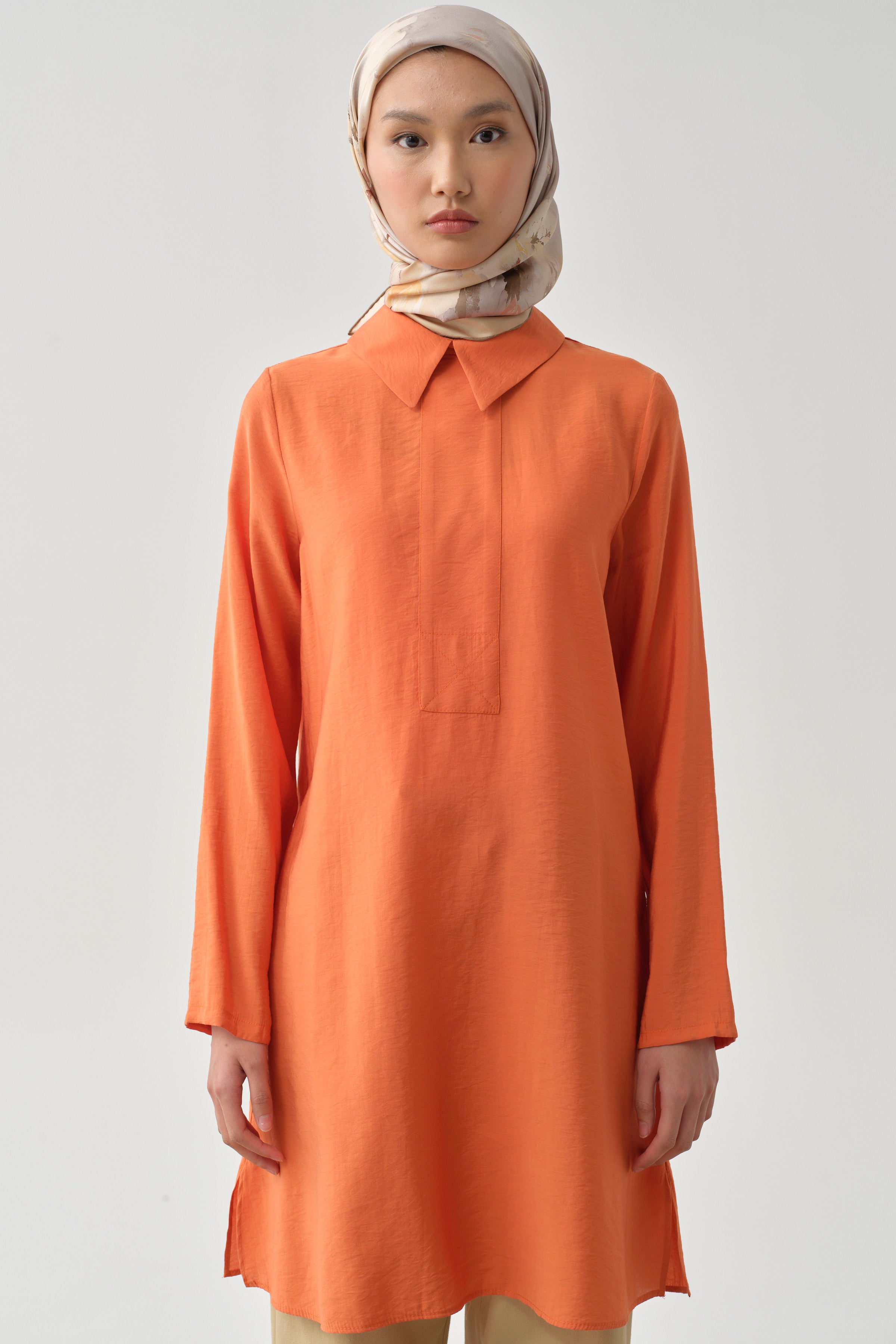Yarım Pat Detaylı Tunik - Turuncu TUGBA