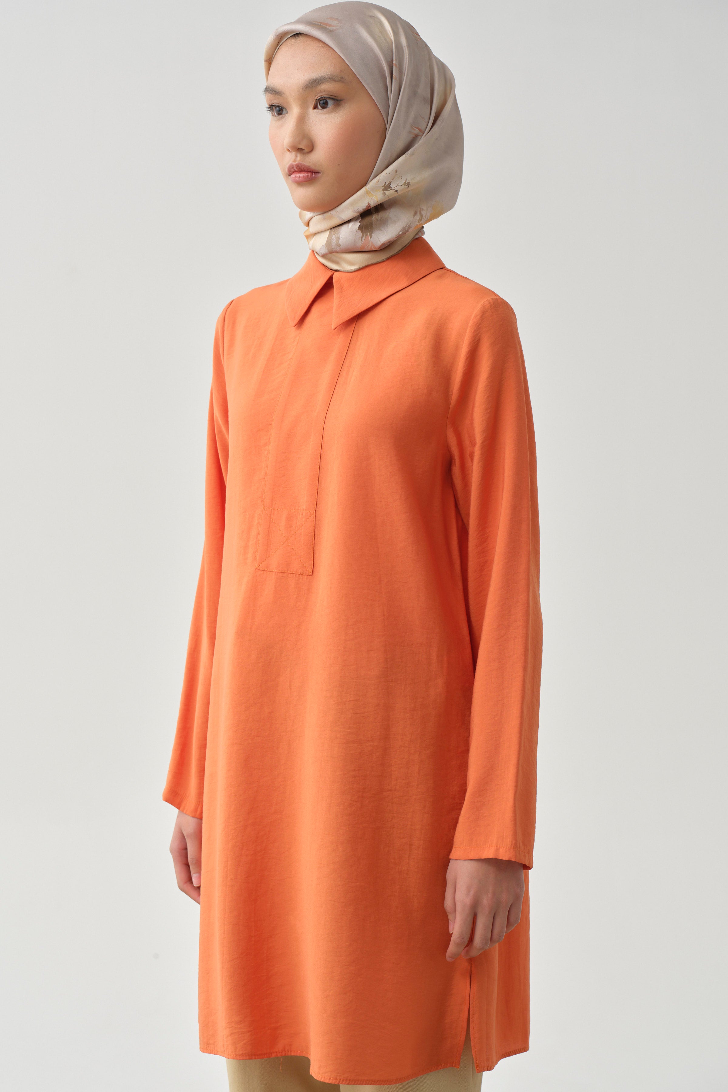 Yarım Pat Detaylı Tunik - Turuncu TUGBA