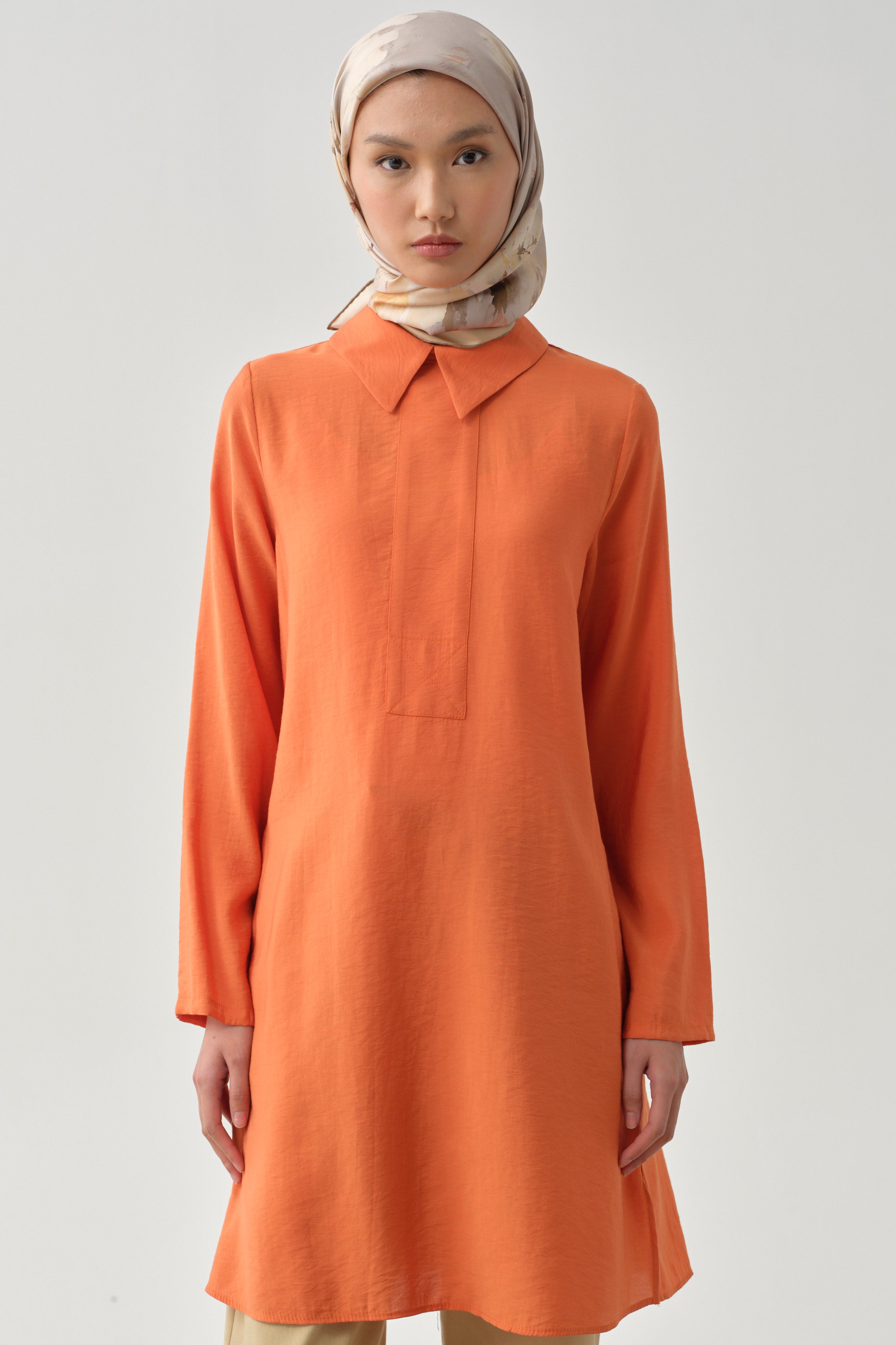 Yarım Pat Detaylı Tunik - Turuncu TUGBA