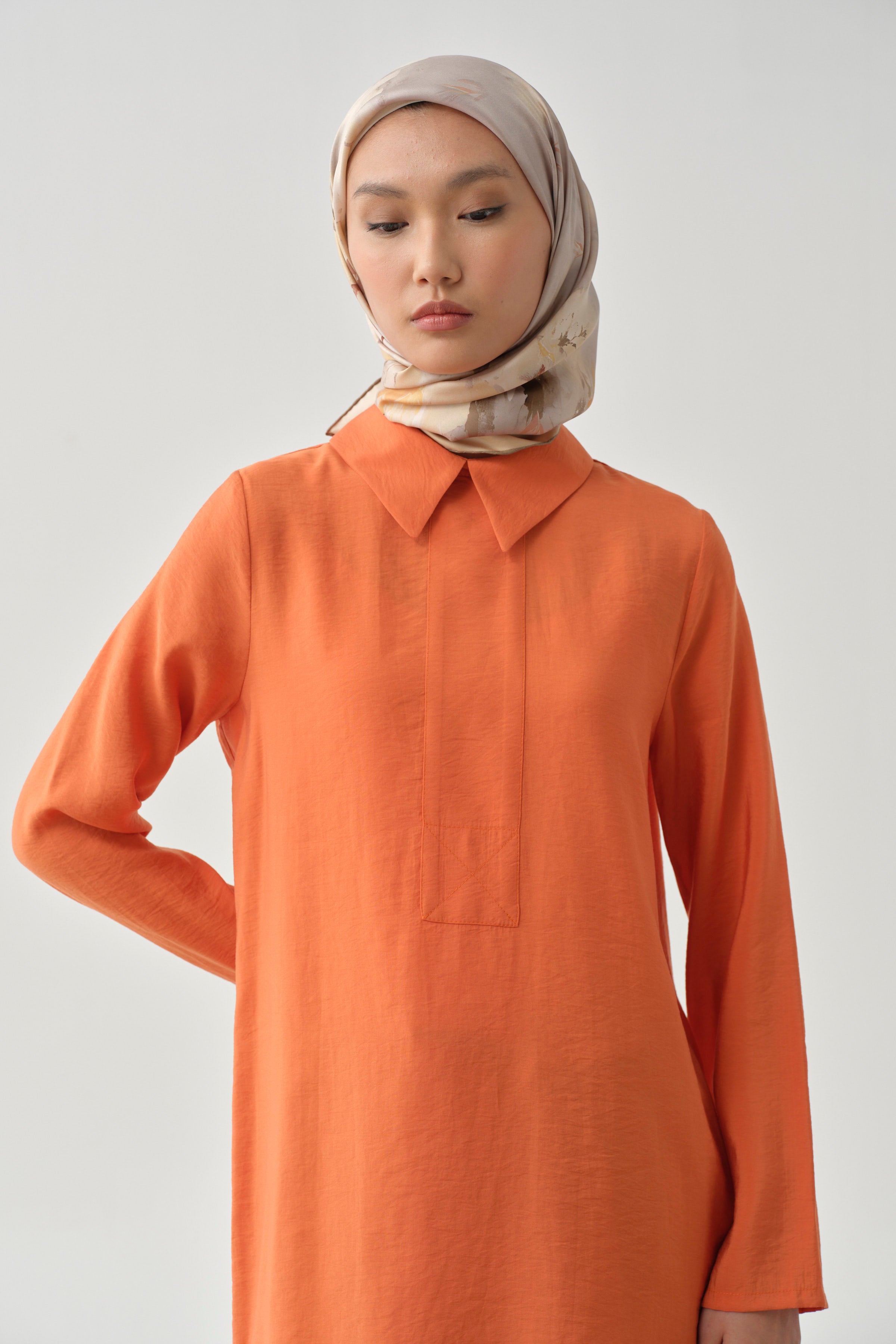 Yarım Pat Detaylı Tunik - Turuncu TUGBA