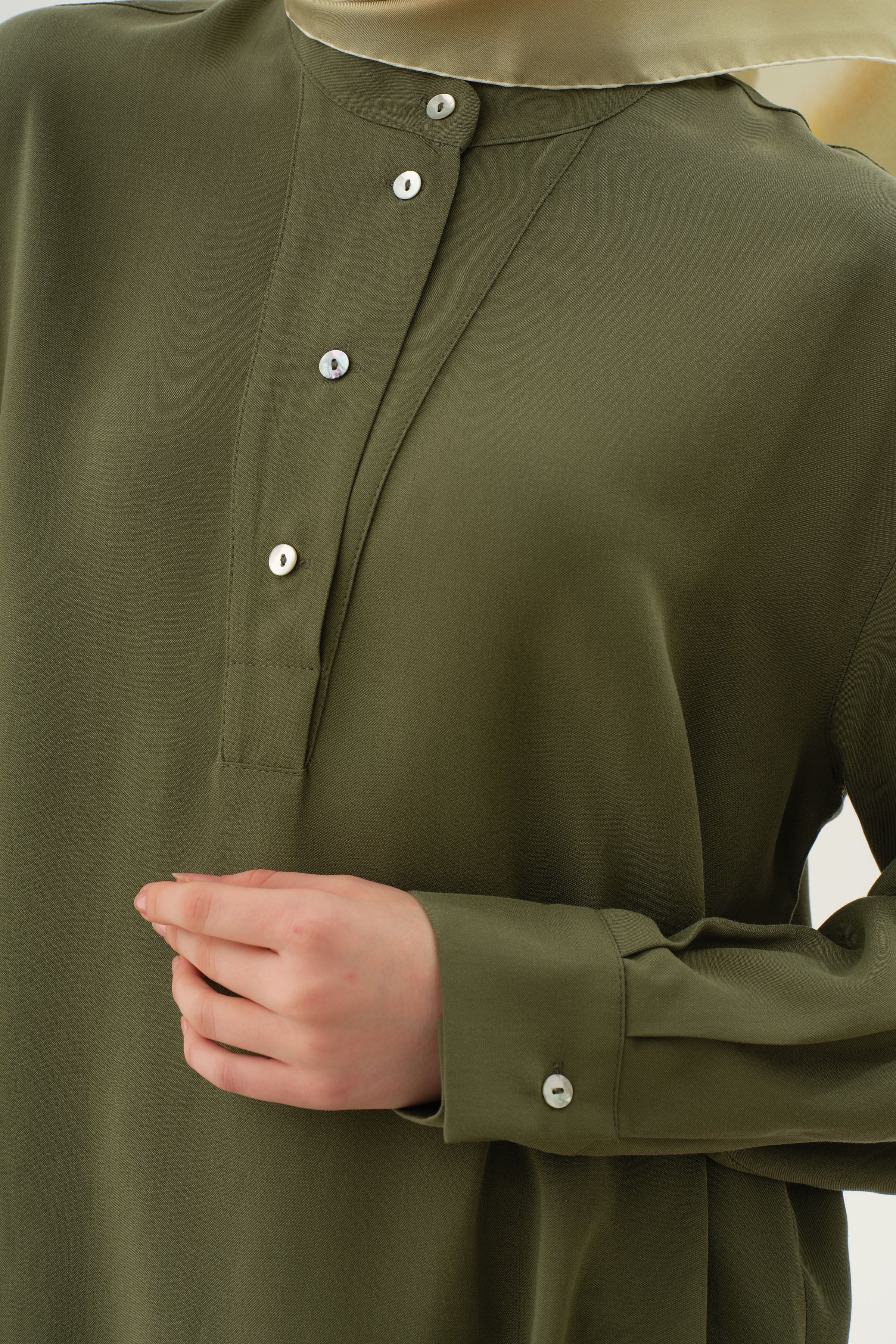 Yarım Patlı Asimetrik Tunik - Haki TUGBA