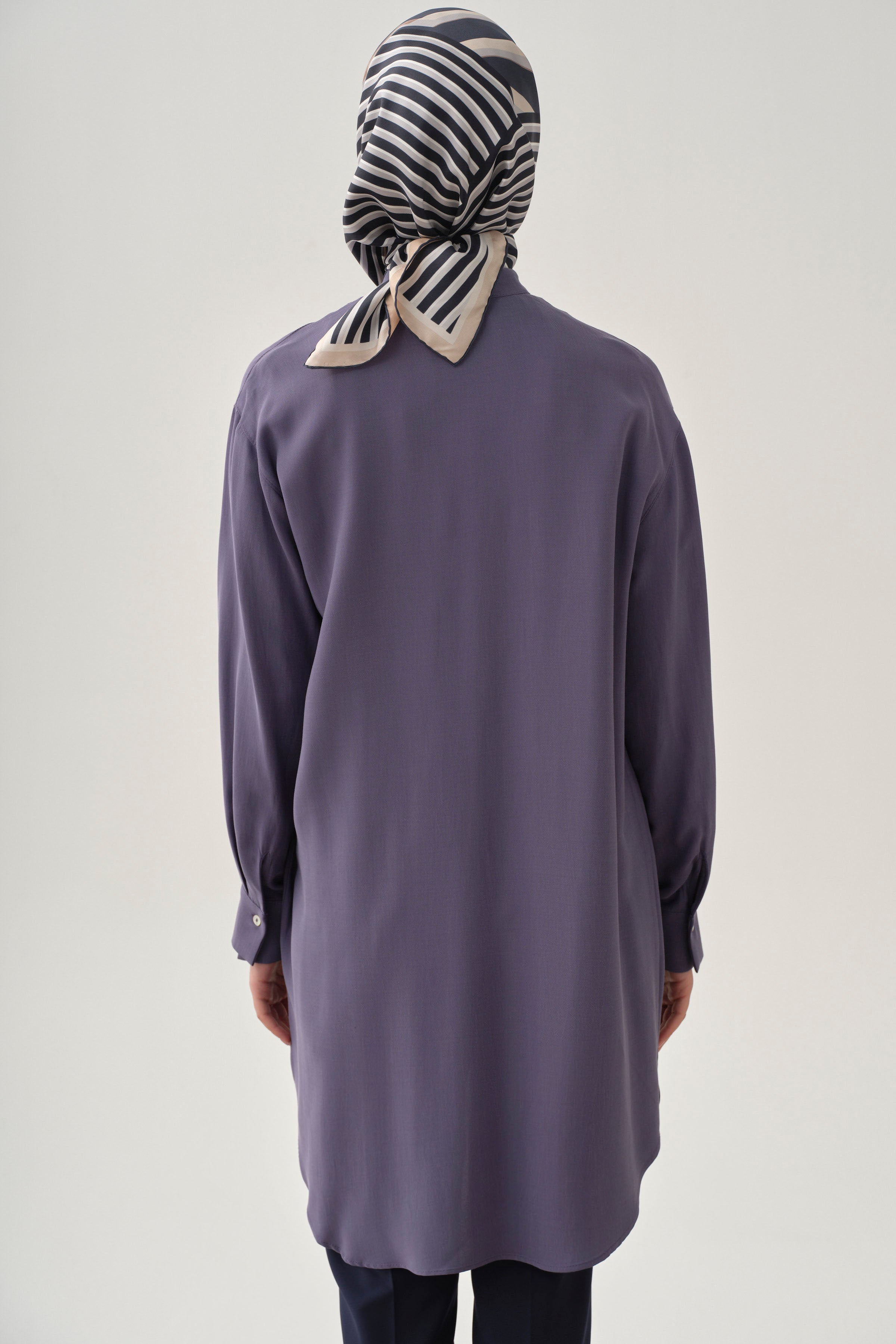 Yarım Patlı Asimetrik Tunik - İndigo TUGBA