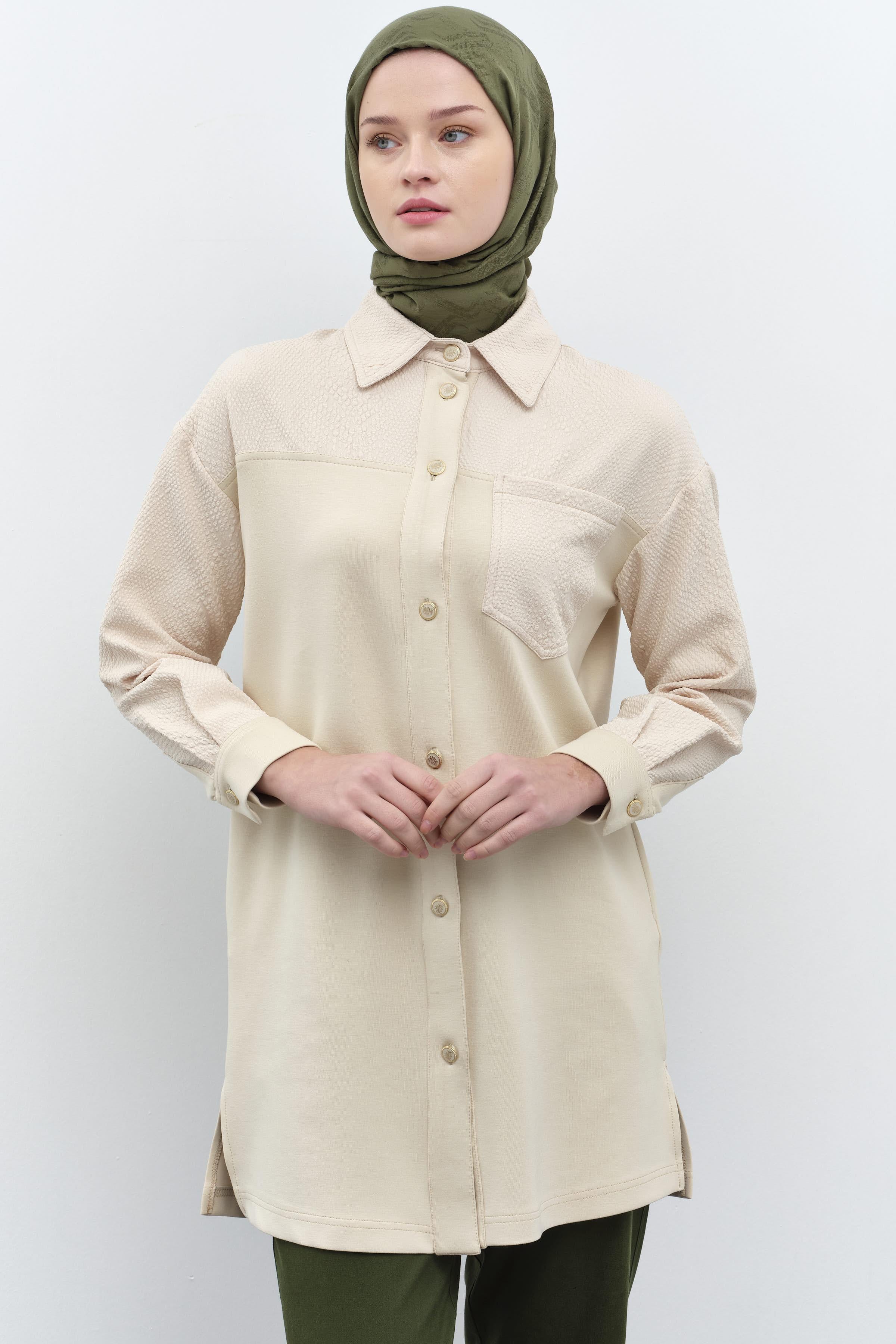 Yılan Desen Cepli Tunik - Ekru TUGBA