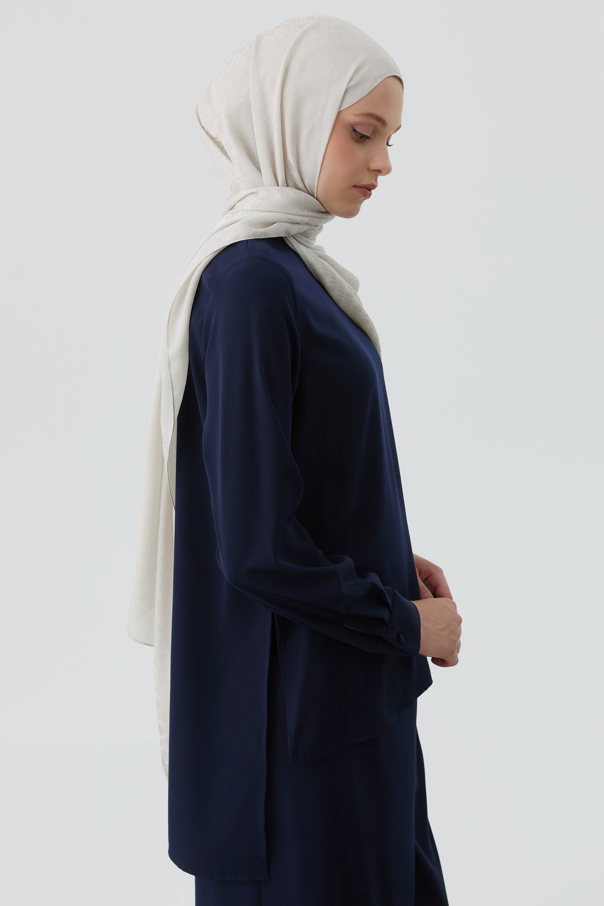 Yırtmaç Detaylı Bluz Tunik - Lacivert TUGBA