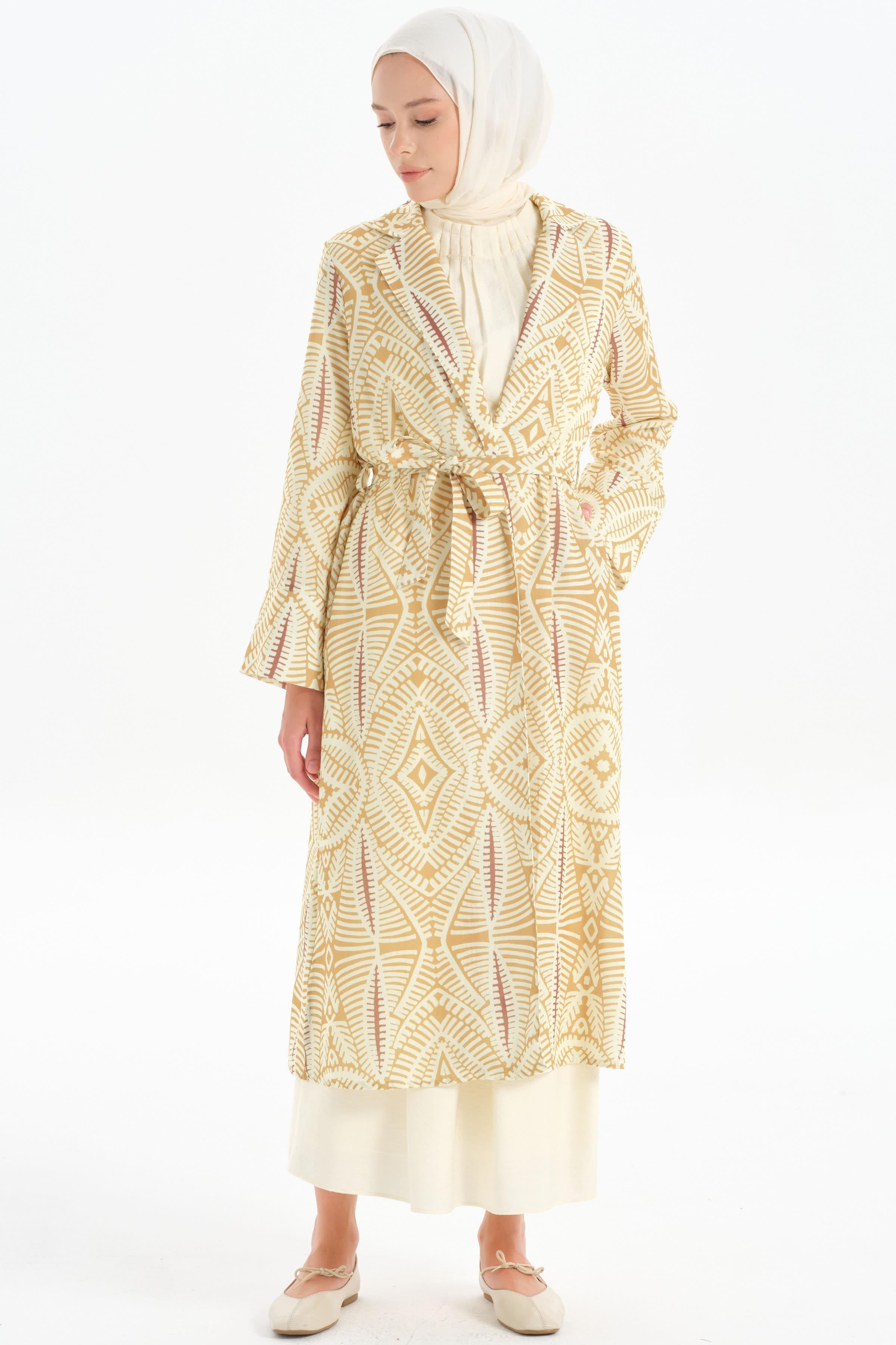 Yırtmaç Detaylı Etnik Desenli Giy-Çık - Olive TUGBA