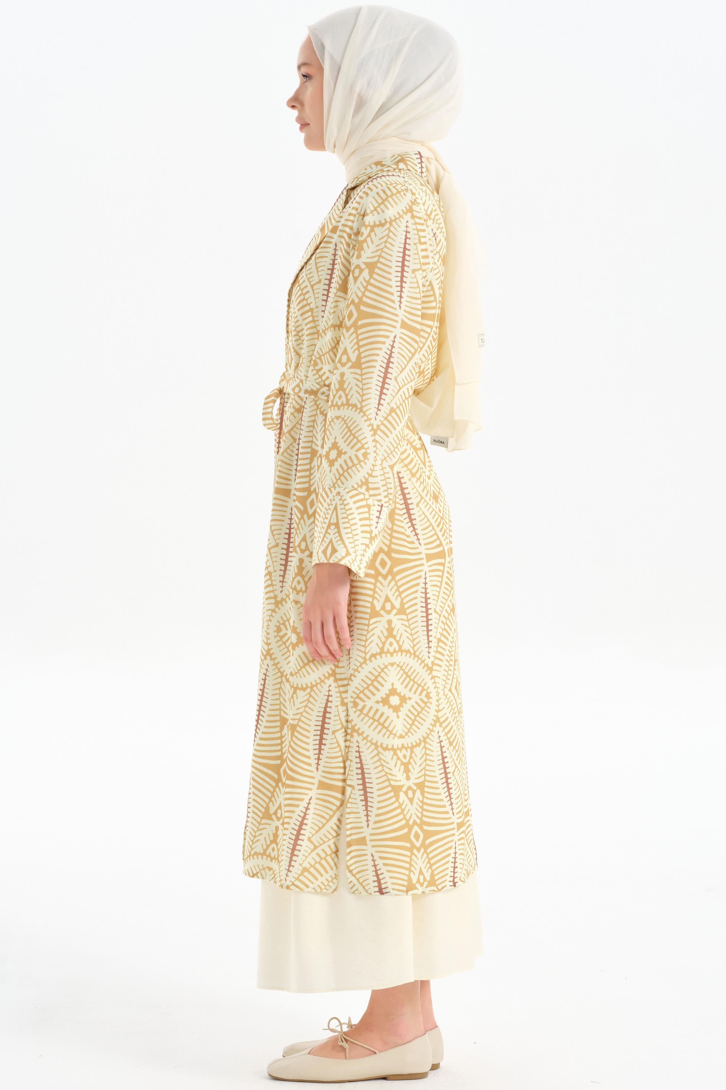 Yırtmaç Detaylı Etnik Desenli Giy-Çık - Olive TUGBA