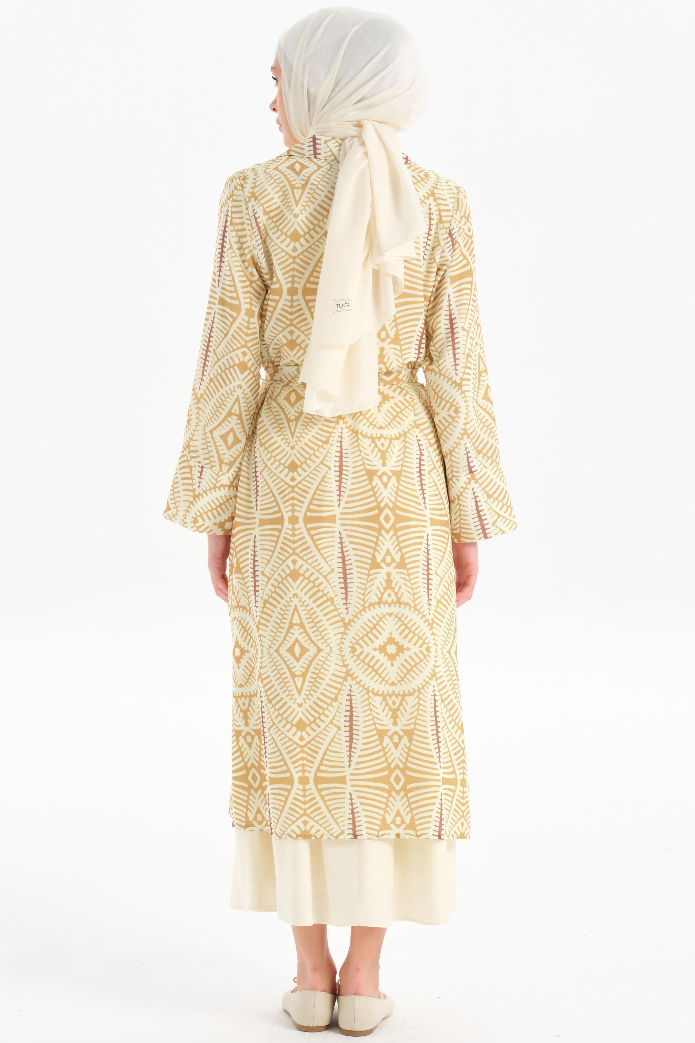 Yırtmaç Detaylı Etnik Desenli Giy-Çık - Olive TUGBA