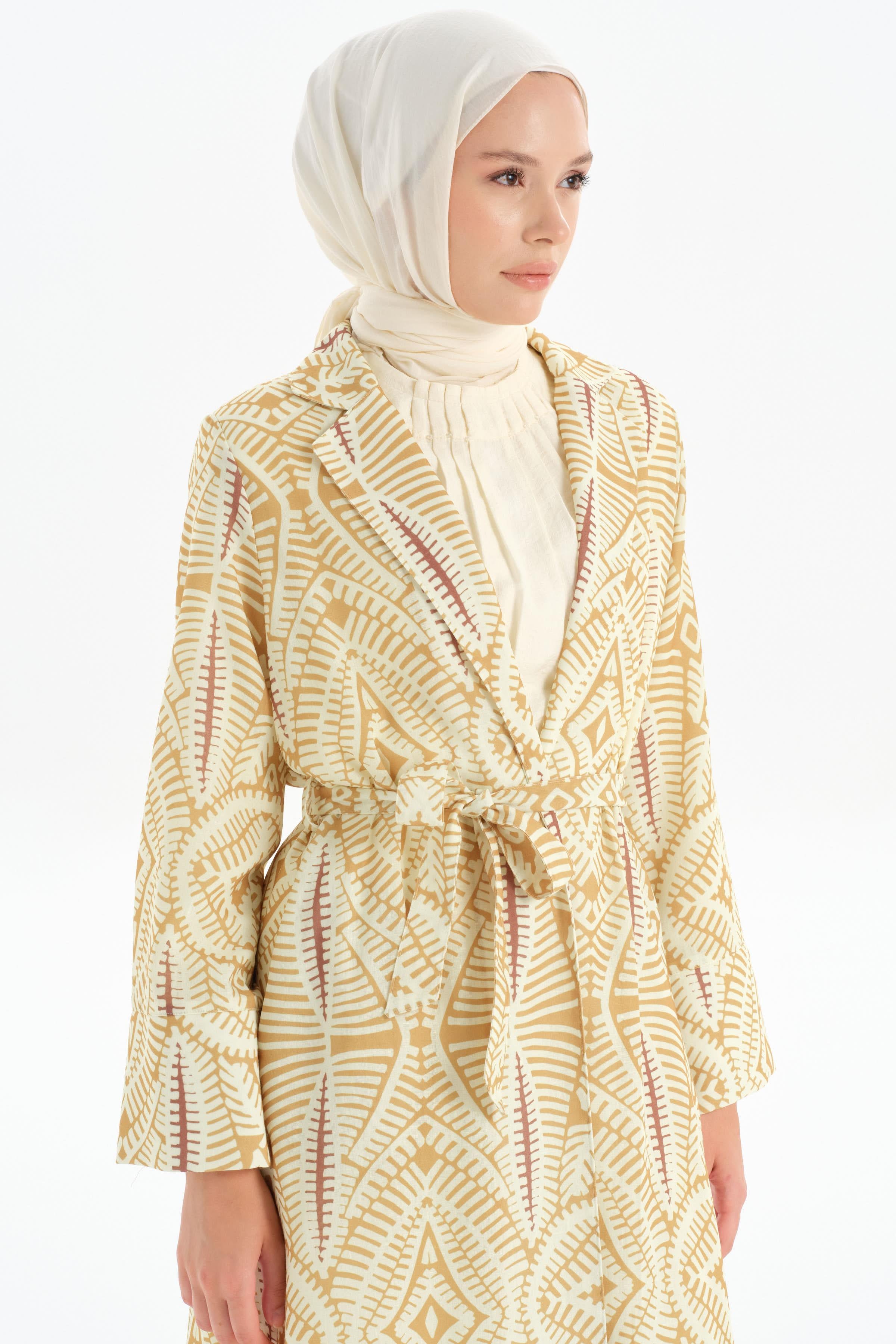 Yırtmaç Detaylı Etnik Desenli Giy-Çık - Olive TUGBA