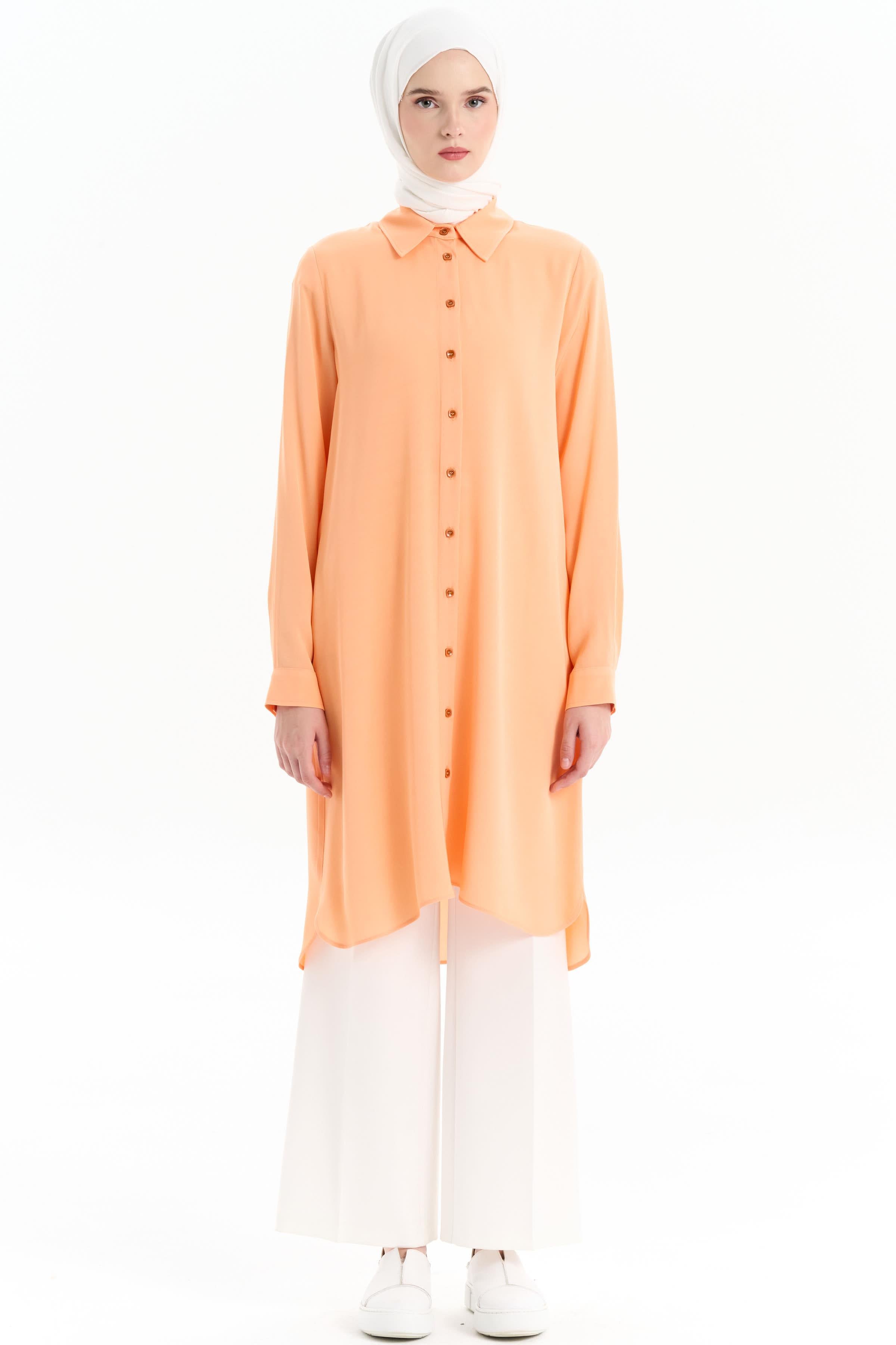 Yırtmaçlı Düğme Kapamalı Tunik - Somon TUGBA