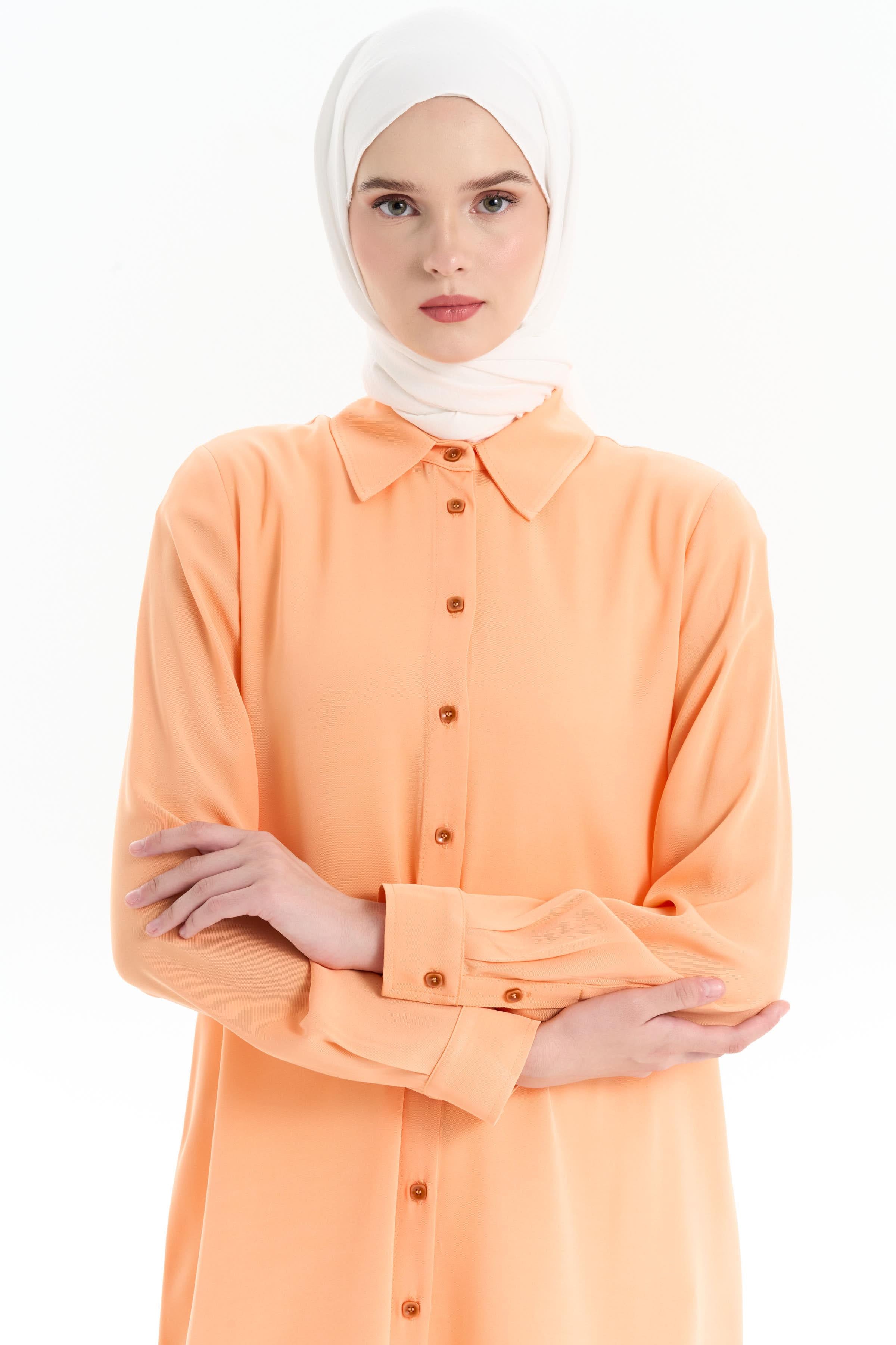 Yırtmaçlı Düğme Kapamalı Tunik - Somon TUGBA