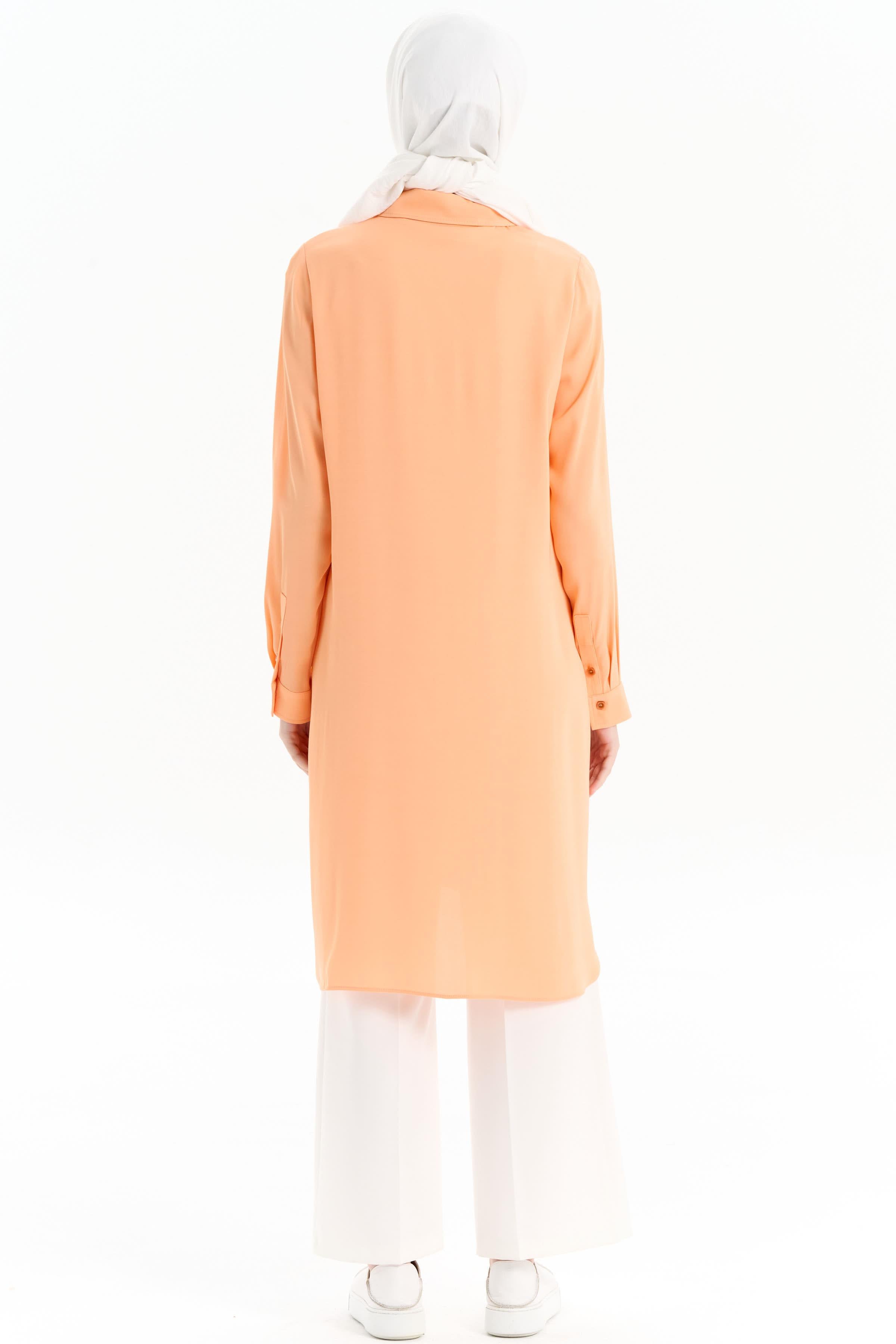 Yırtmaçlı Düğme Kapamalı Tunik - Somon TUGBA