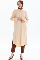 Yırtmaçlı Viskon Tunik - Bej TUĞBA
