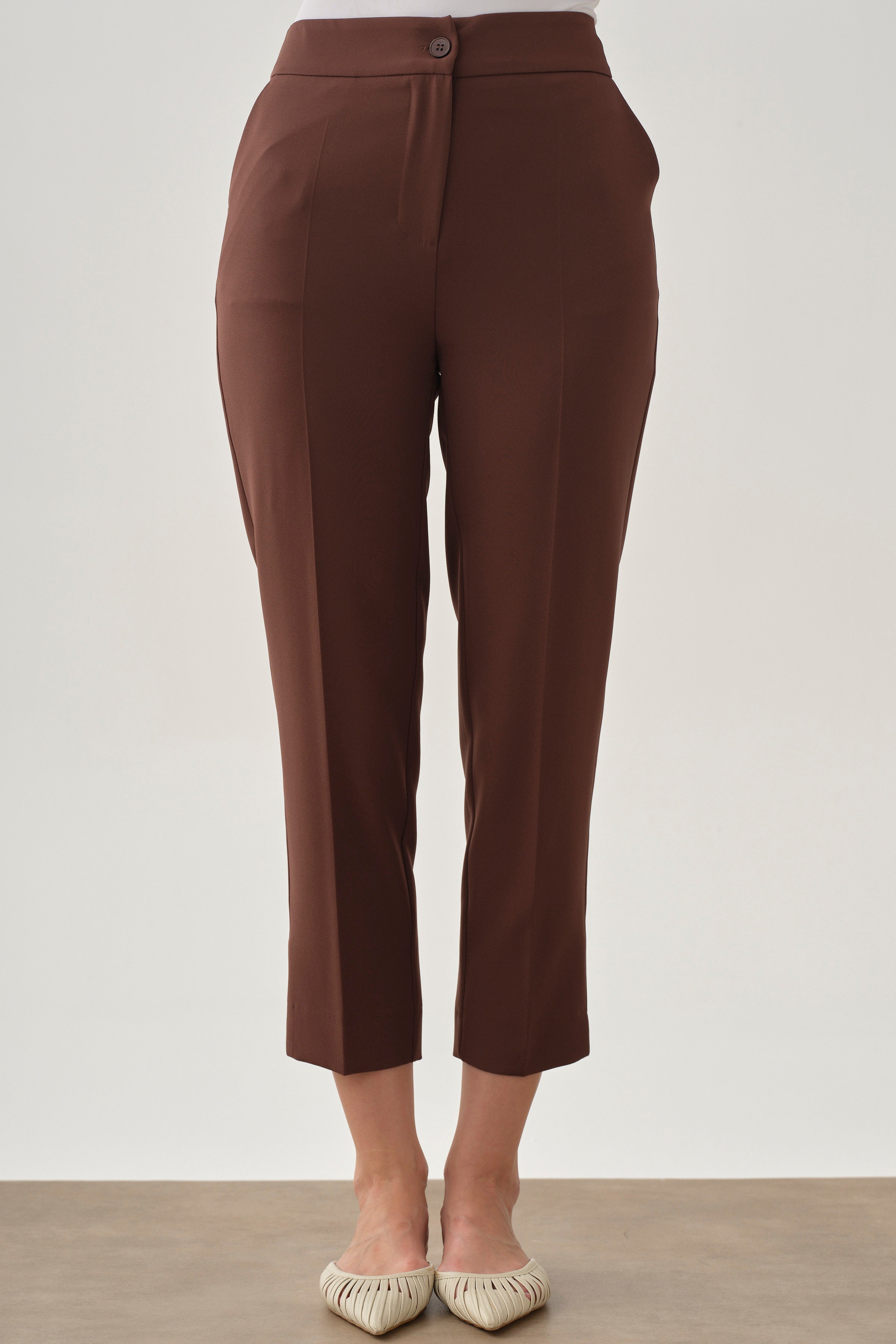 Yüksek Bel Basic Pantolon - Kahve TUGBA